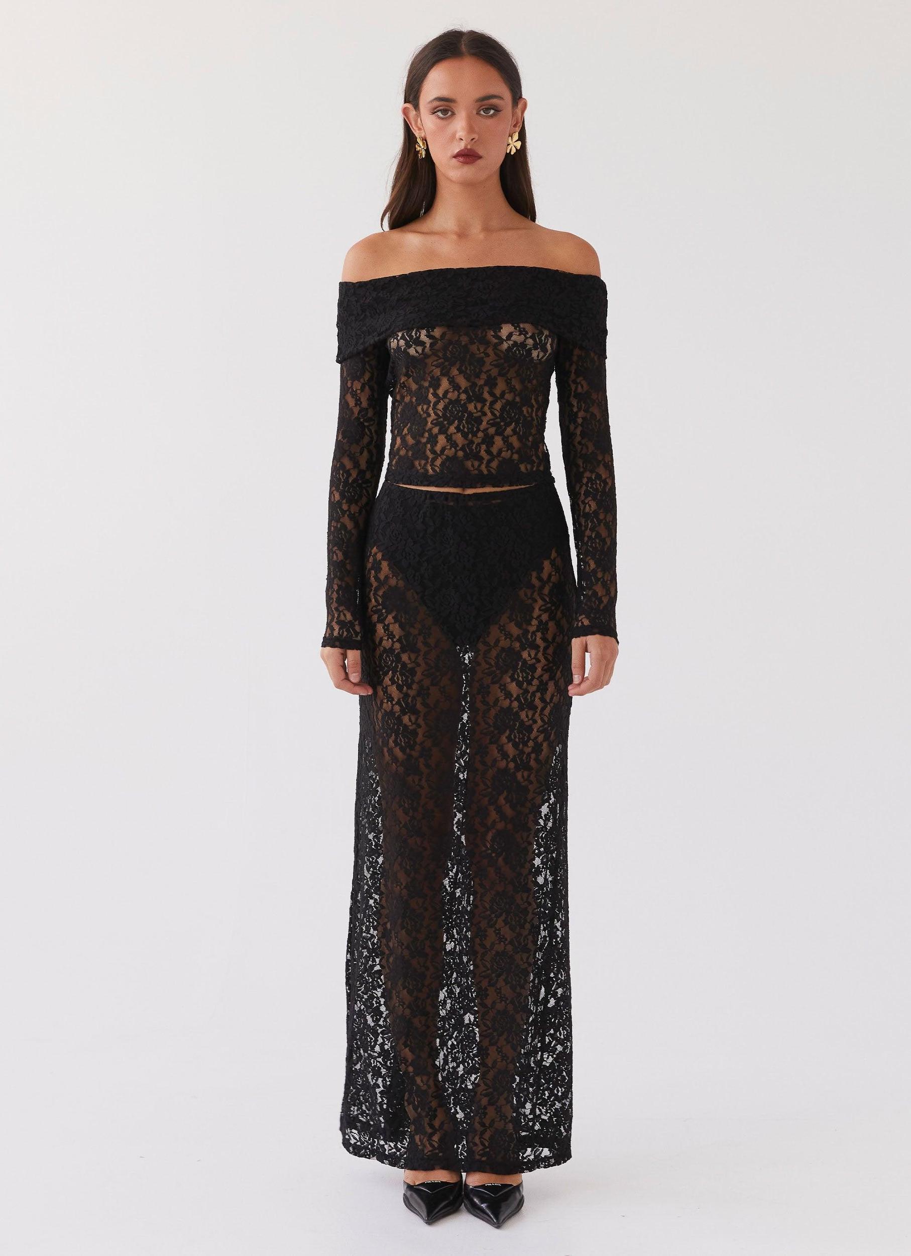 Zephyra Lace Maxi Skirt - Black Product Image
