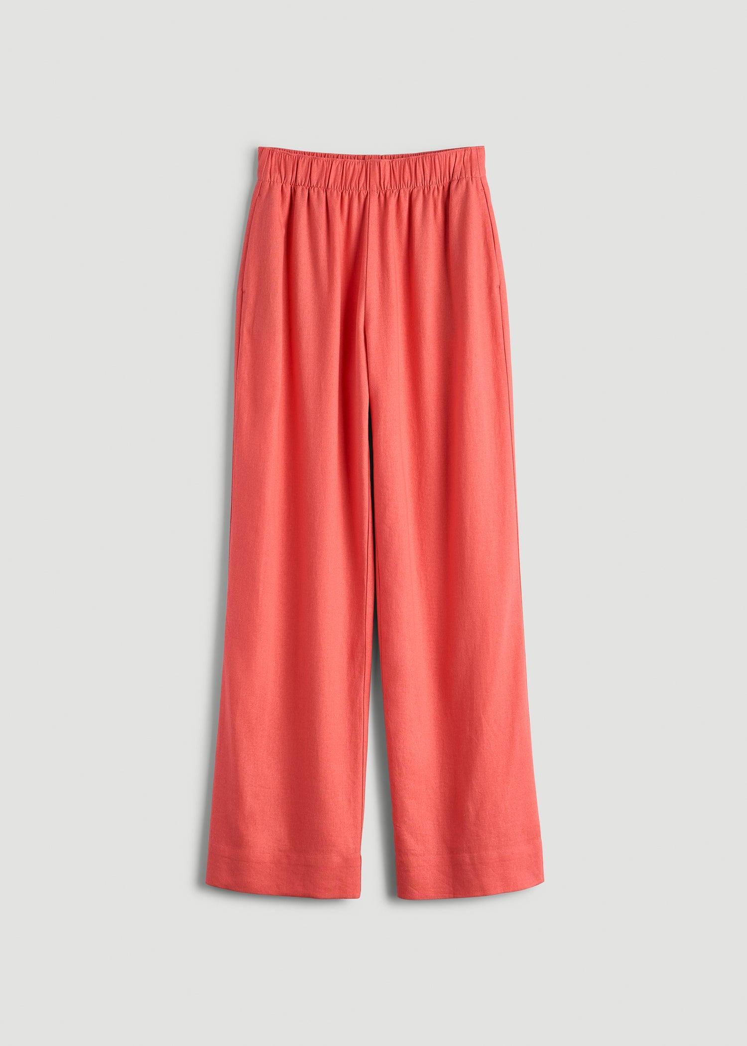 Pull On Wide Leg Linen Pants for Tall Women in Sunset Coral Product Image