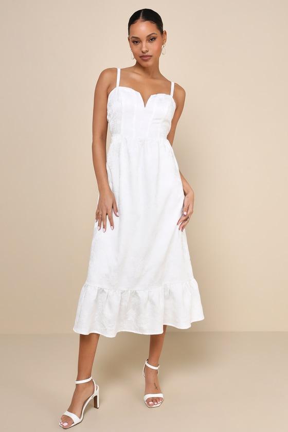 Major Perfection White Floral Jacquard Midi Dress with Pockets Product Image