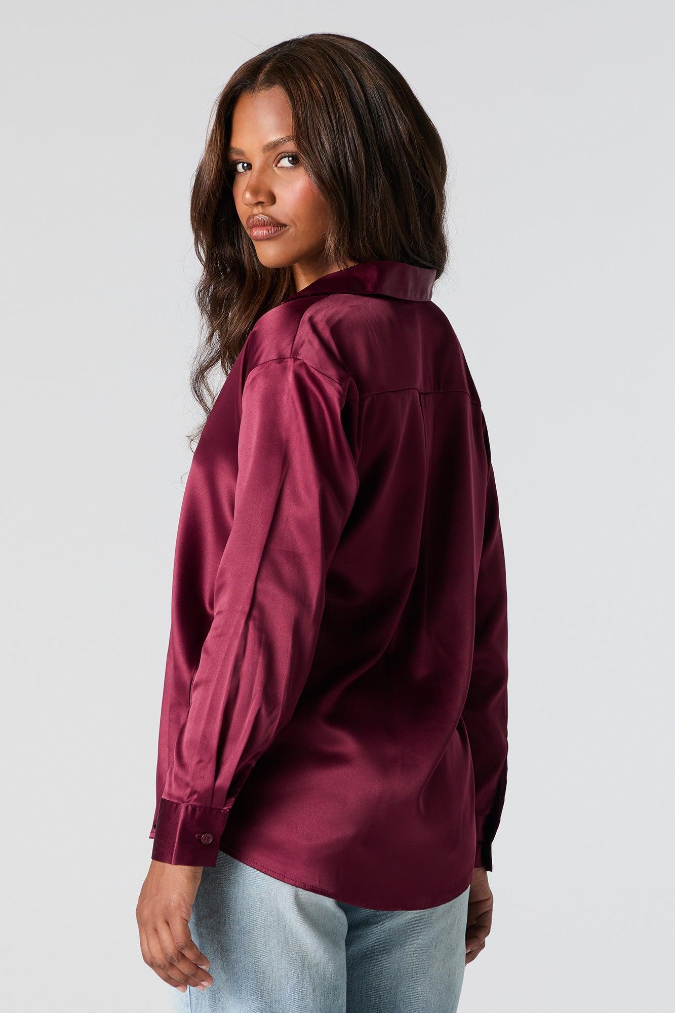 Satin Button-Up Top Female Product Image