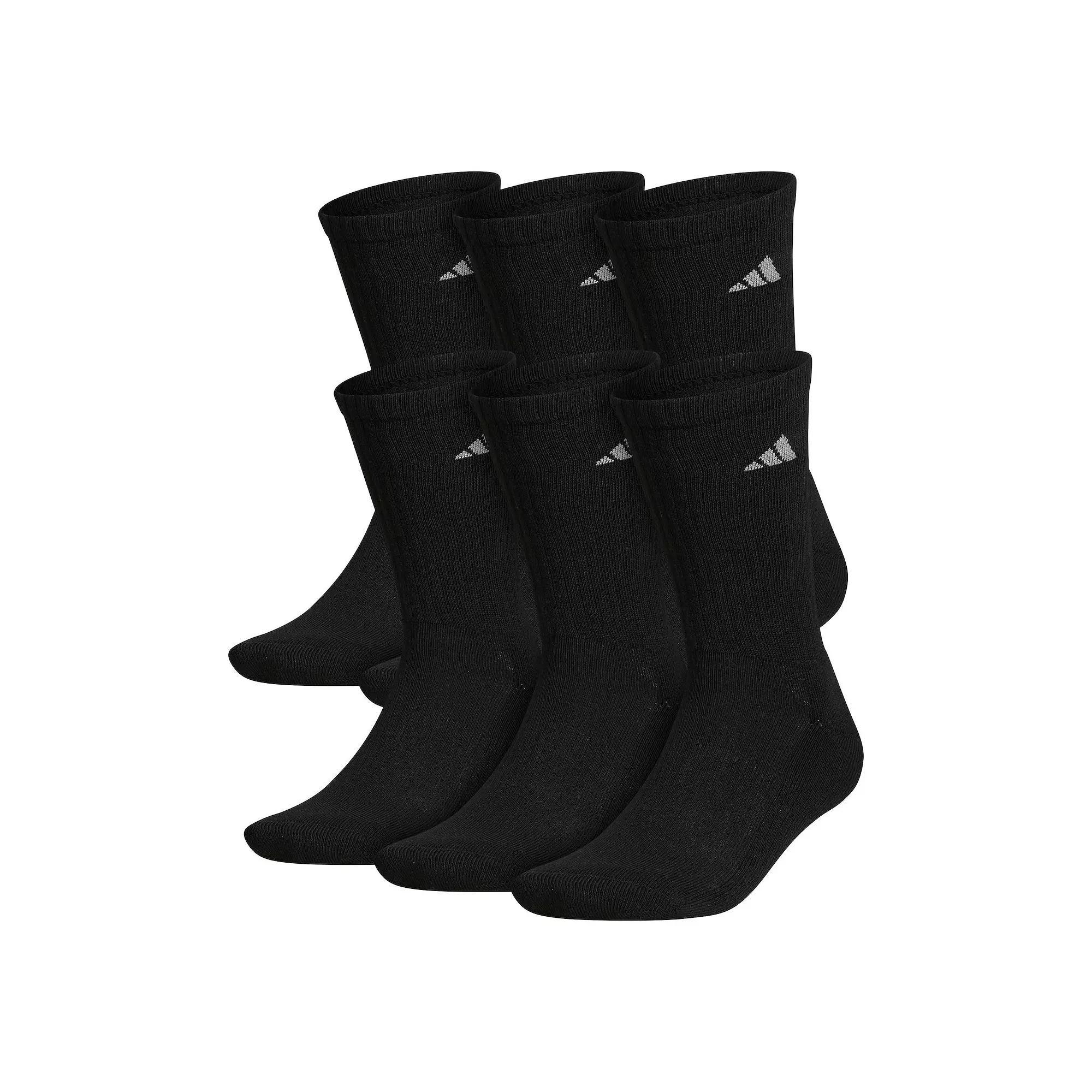 Men's adidas 6-pack Solid Color Athletic Cushioned Crew Socks, Size: 5-8, Black Product Image