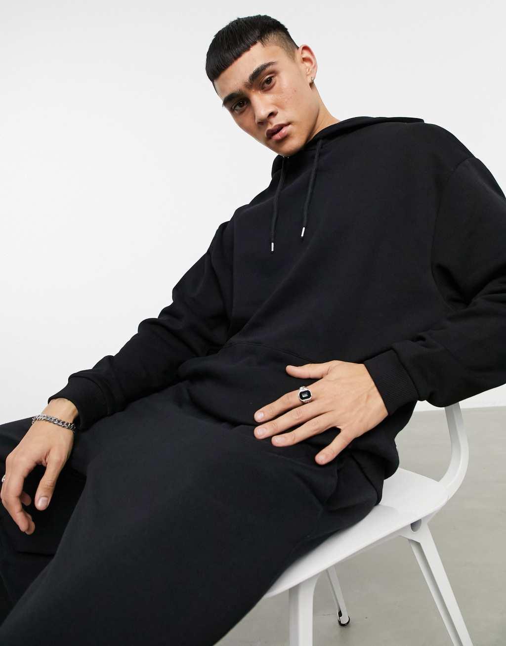 ASOS Dark Future oversized hoodie with back print in black Product Image
