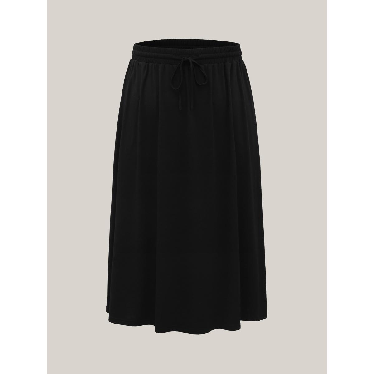 Plus Size Supersoft Waist-Tie A-Line Maxi Skirt Women Black Elegant Drawstring Medium stretch Slanted pocket Everyday Skirts BloomChic 14-16/1X Product Image