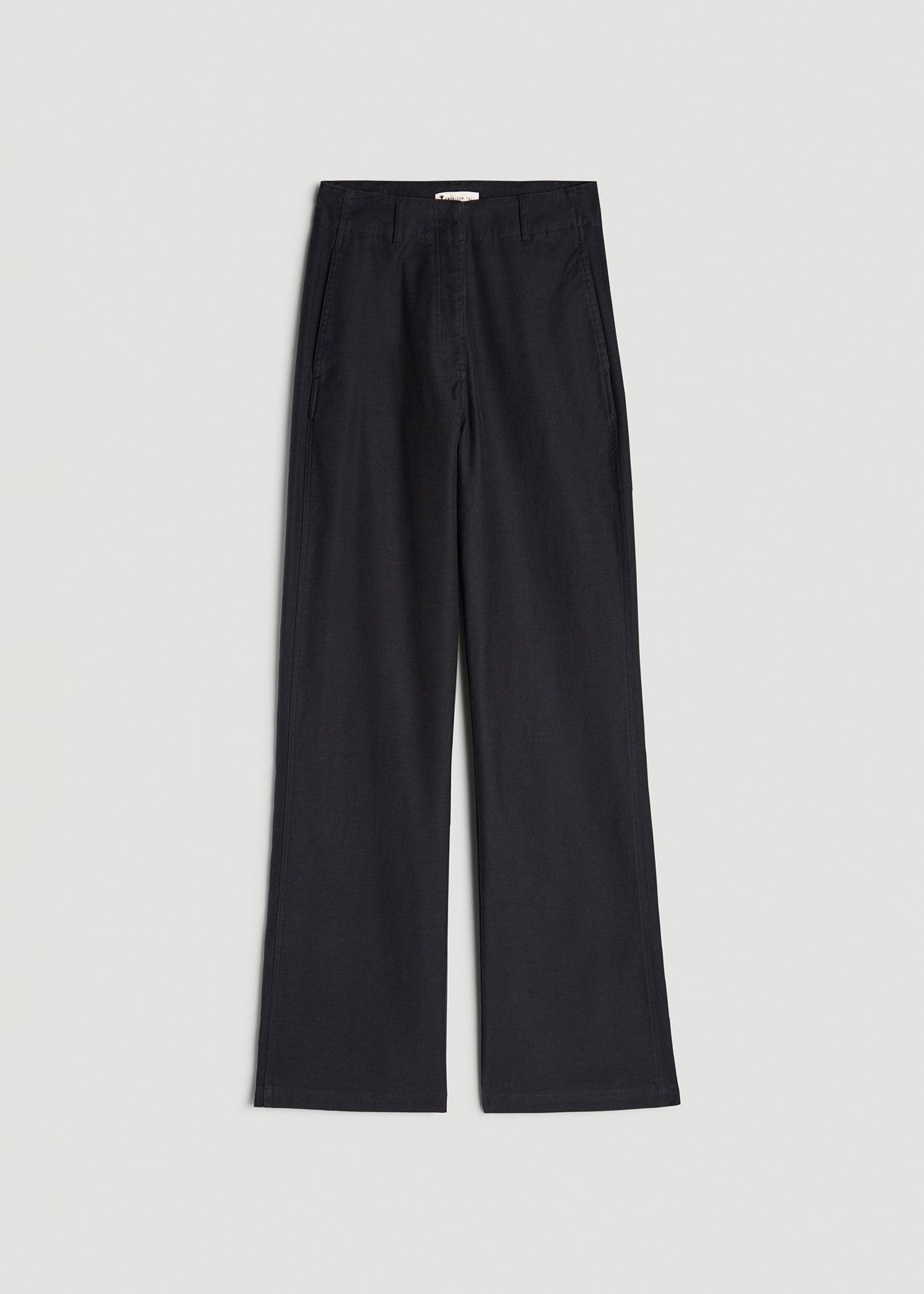 High-Rise Wide-Leg Flat-Front Chino Pants for Tall Women in Black Product Image