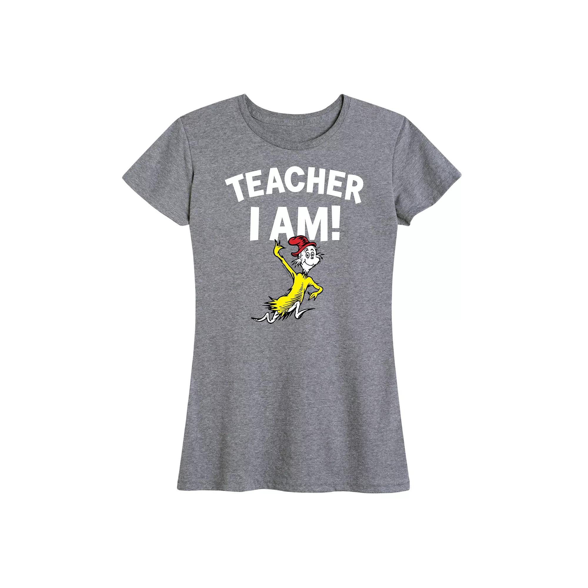 Womens Dr. Seuss Teacher I Am Graphic Tee, Girls Grey Blue Product Image