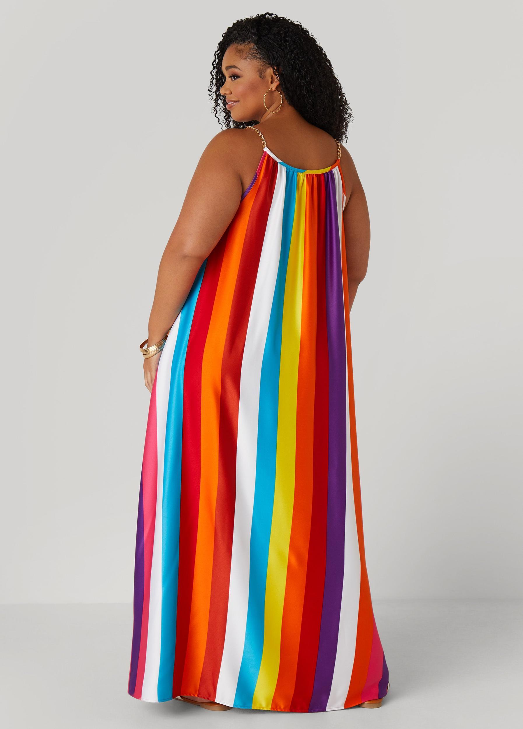 Striped Chain Trimmed Maxi Dress Product Image