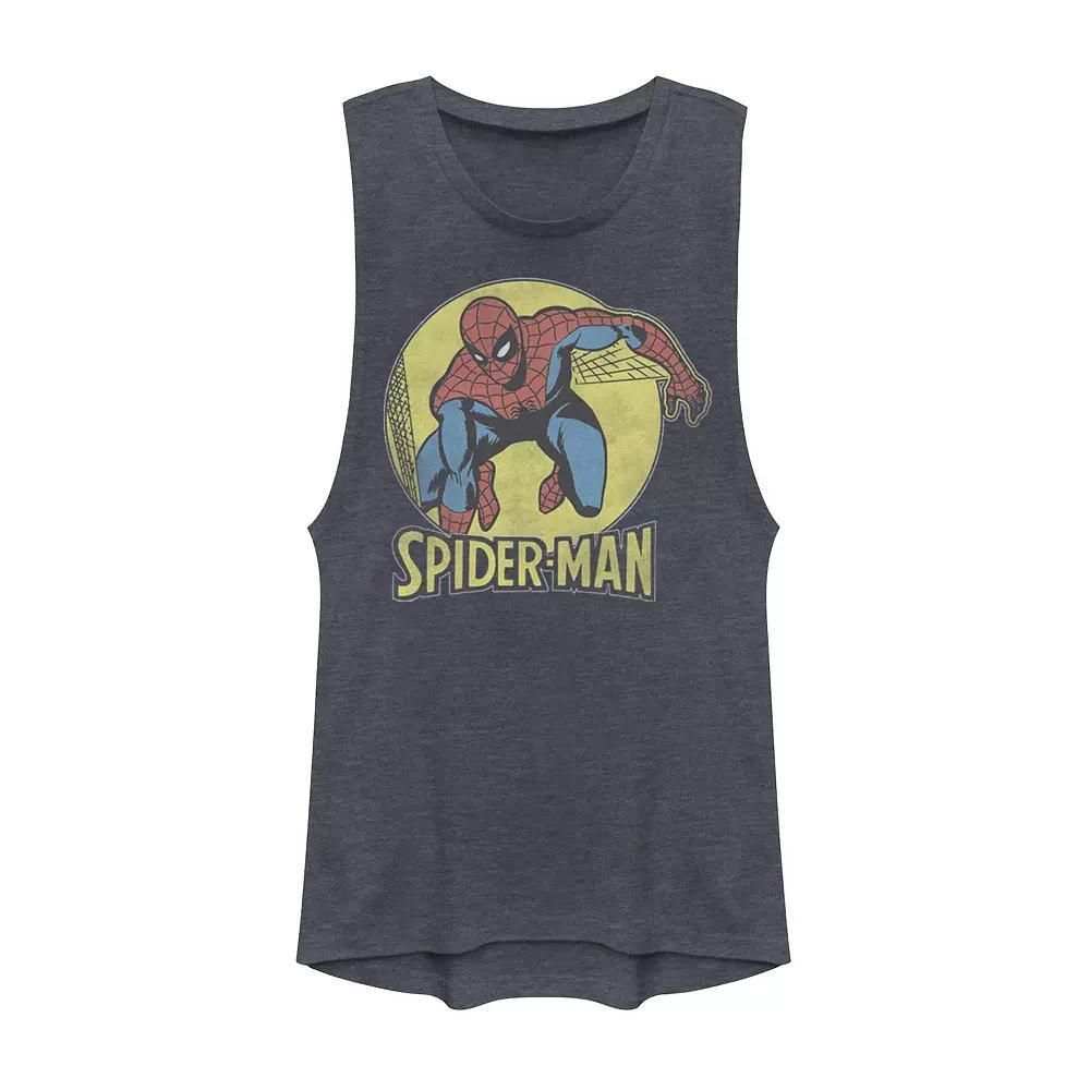 Juniors' Marvel Spider-Man Classic Comic Circle Portrait Muscle Tank Top, Girl's, Size: Large, Denim Grey Product Image