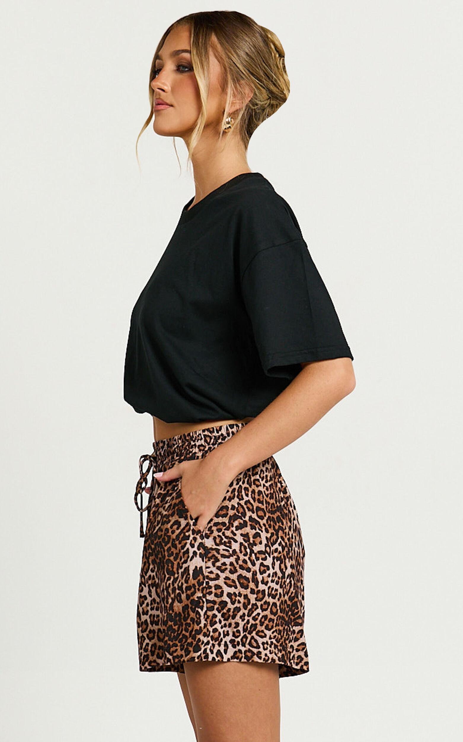 Lopez Linen Shorts - High Waisted Shorts in Tonal Leopard Print Product Image