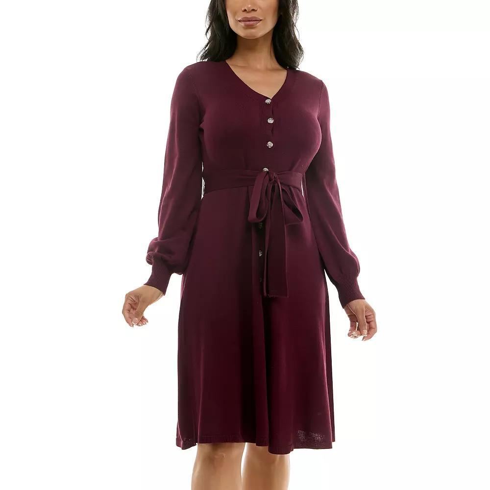 Women's Nina Leonard Balloon Sleeve Midi Sweater Dress, Size: XL, Deep Red Product Image