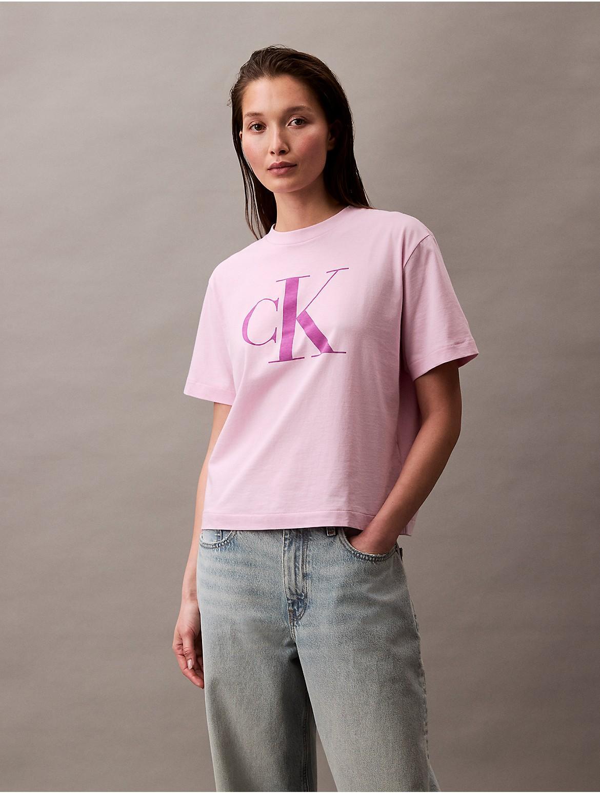 Calvin Klein Women's Monogram Logo Boxy T-Shirt - White - L Product Image