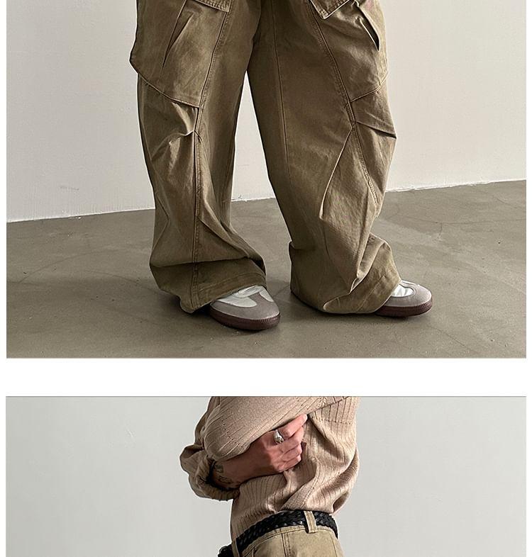 Mid Rise Plain Wide Leg Cargo Pants Product Image