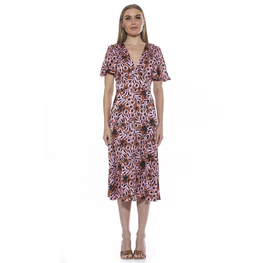 Women's ALEXIA ADMOR Puff-Sleeve Fit & Flare Dress, Size: 10, Brown Floral Product Image