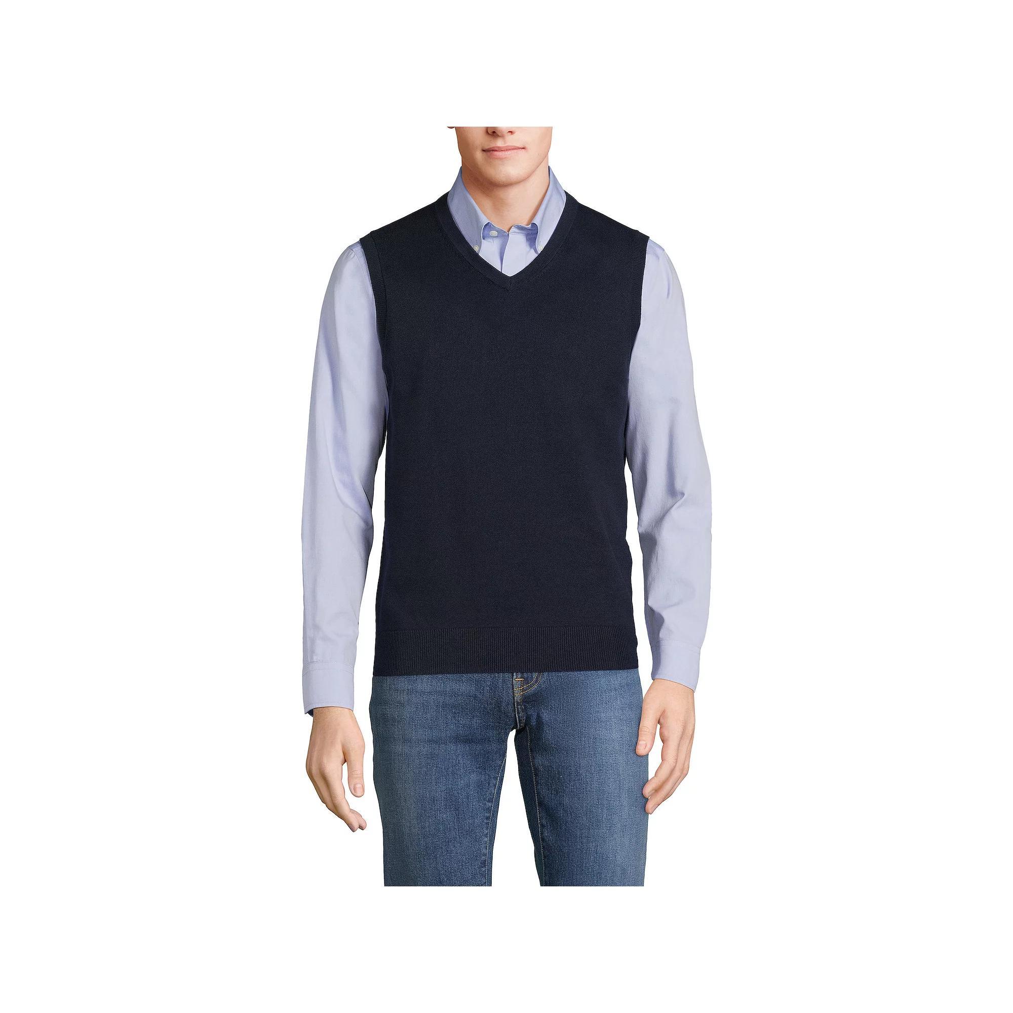 Big & Tall Lands' End Fine Gauge Cotton Vest, Men's, Size: Medium Tall, Radiant Blue Product Image
