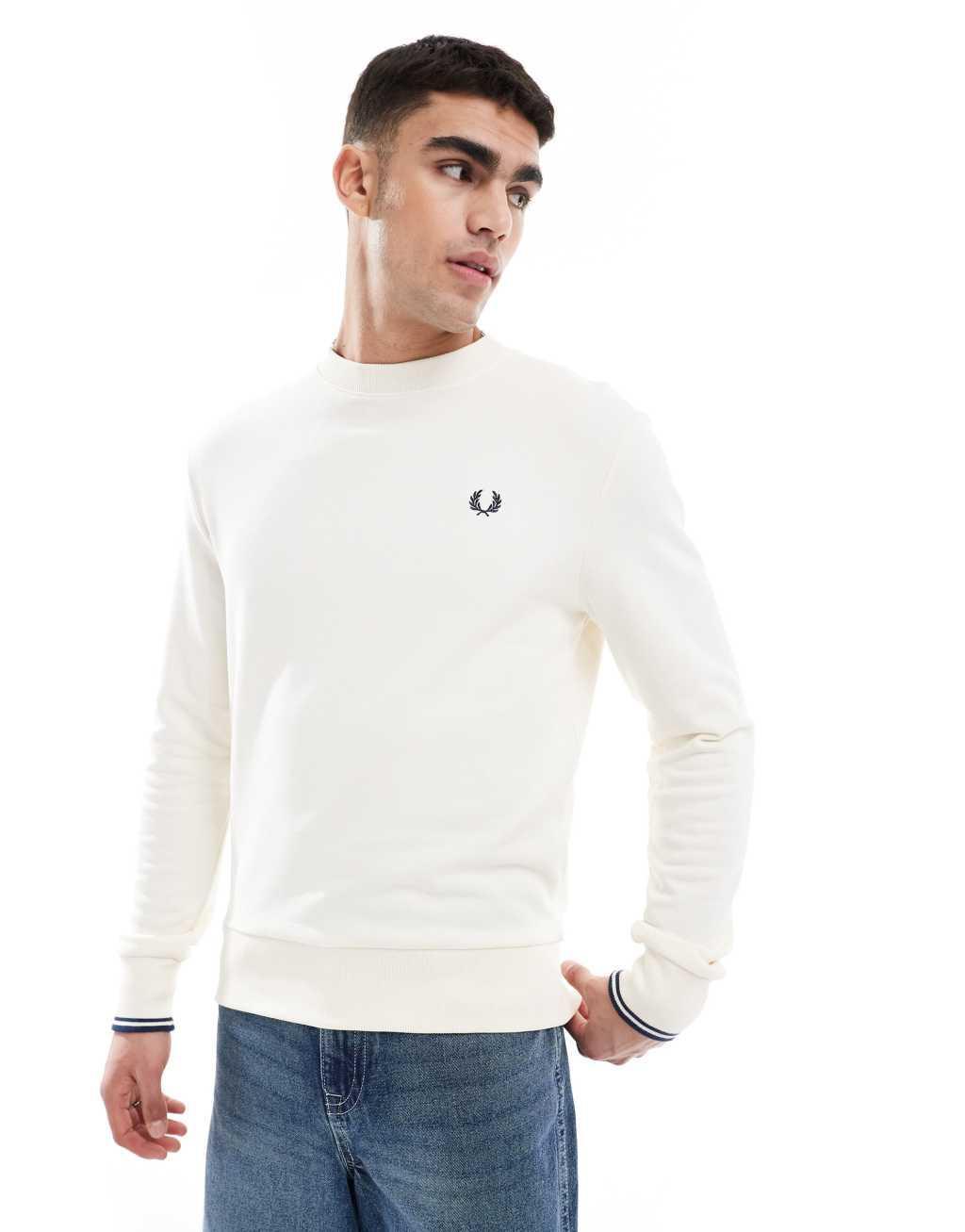 Fred Perry crew neck sweatshirt in off white Product Image
