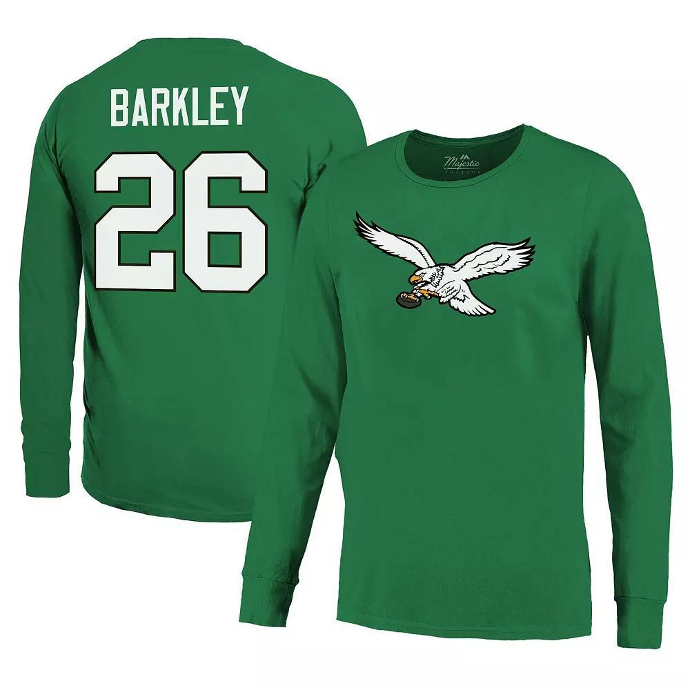 Men's Majestic Threads Saquon Barkley Kelly Green Philadelphia Eagles Name & Number Long Sleeve T-Shirt, Size: XL Product Image