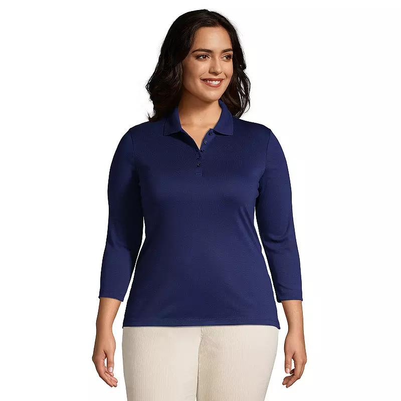 Plus Size Lands' End Long Sleeve Supima Cotton Polo Shirt, Women's, Size: 1XL, White Product Image