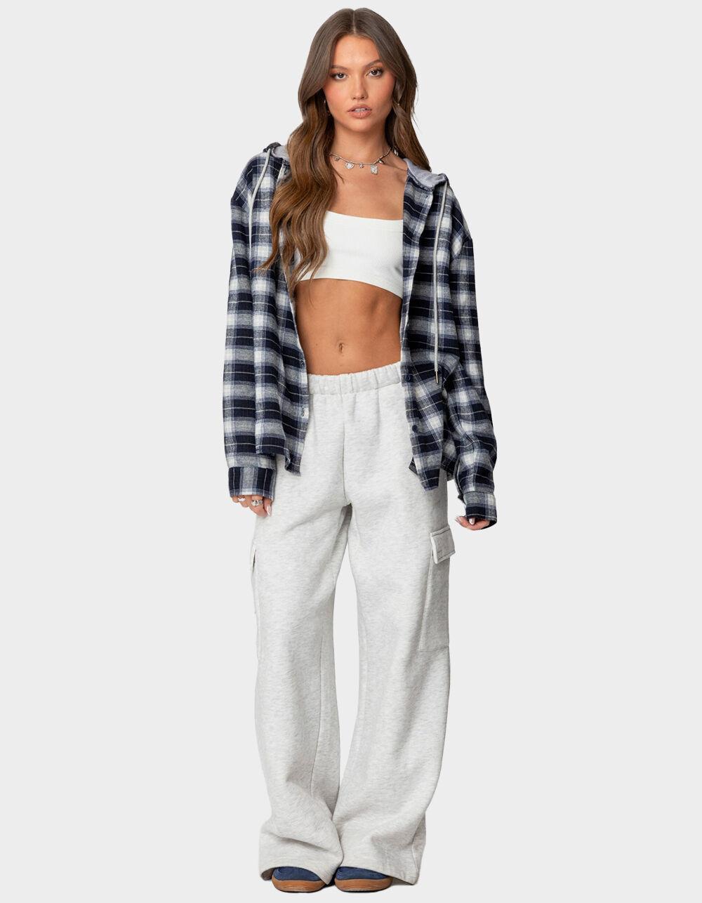 EDIKTED Plaid Hooded Button Up Shirt Product Image