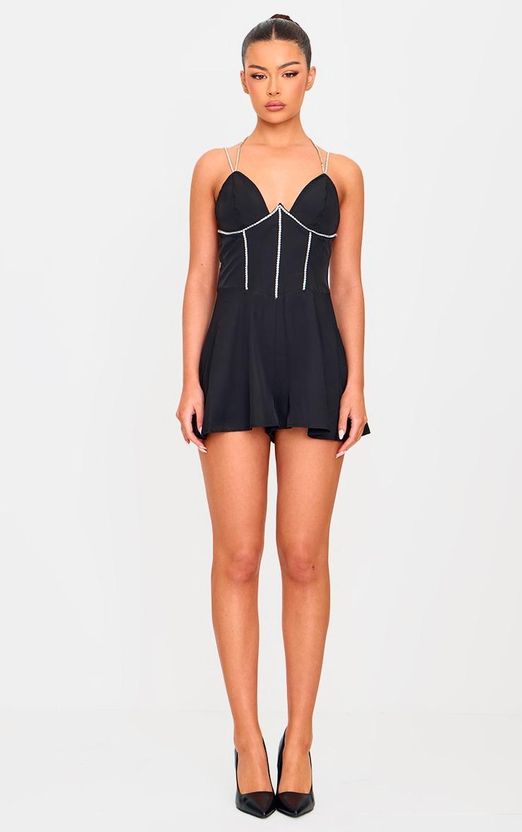 Black Underwired Diamante Romper Product Image