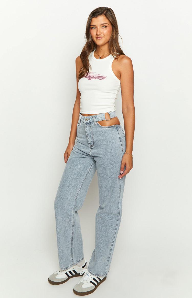 Blue Blaze Mid Wash Denim Cut Out Jeans Product Image