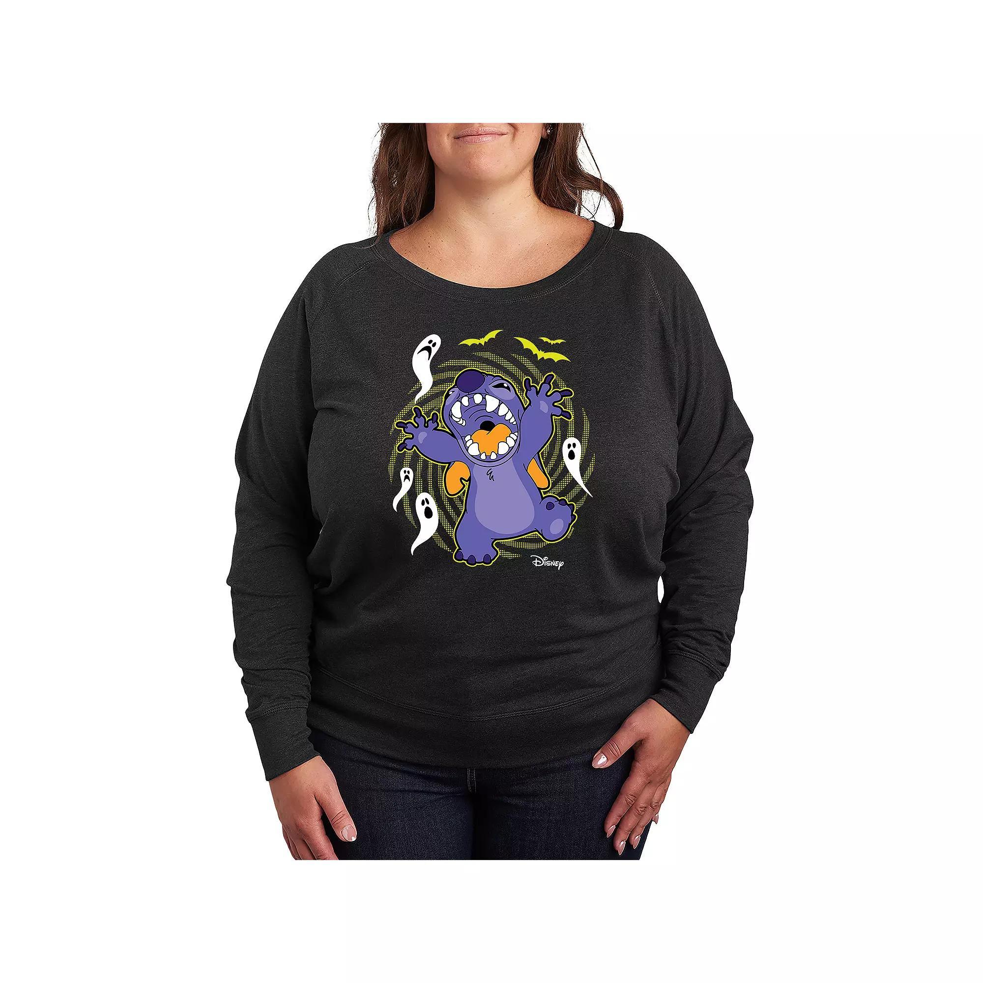 Disneys Lilo & Stitch Plus Size Halloween Ghosts French Terry Long Sleeve Tee, Womens Heather Grey Product Image