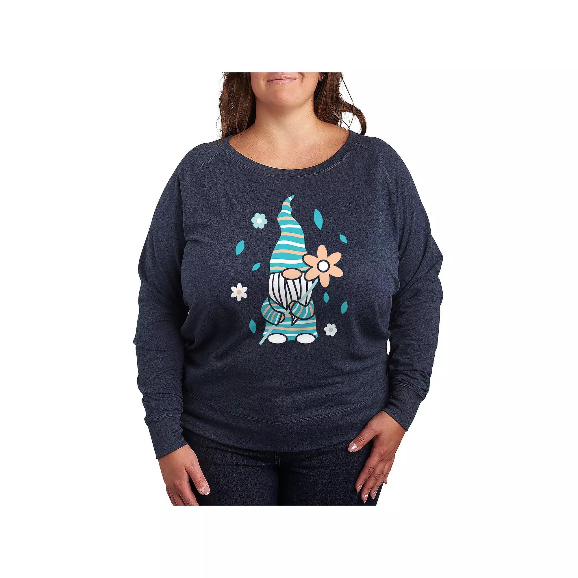 Plus Size Scandinavian Garden Gnome French Terry Long Sleeve Tee, Womens Heather Grey Product Image