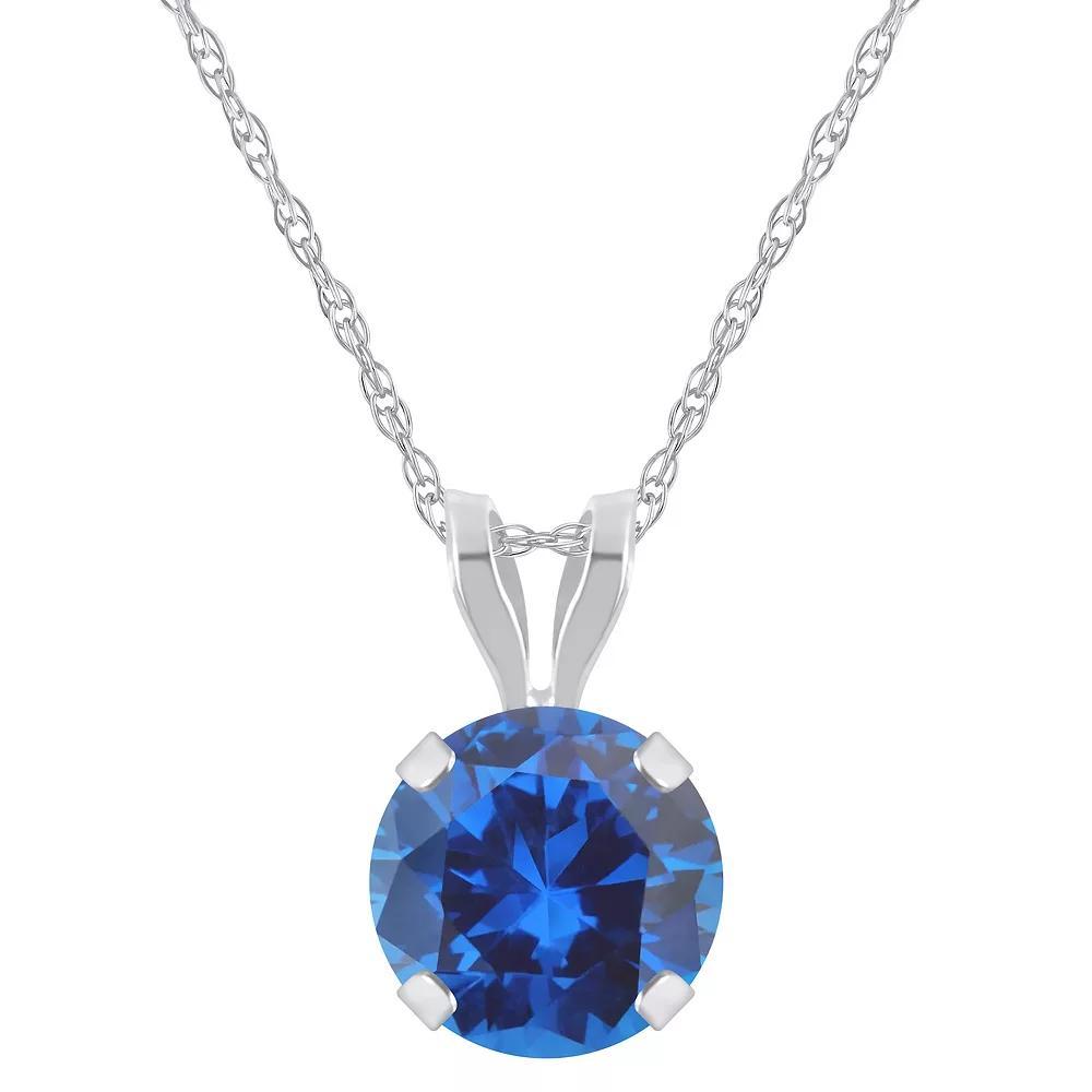 Celebration Gems 10k Gold Round Lab-Created Sapphire Pendant Necklace, Women's, Size: 18", 10k White Gold Product Image