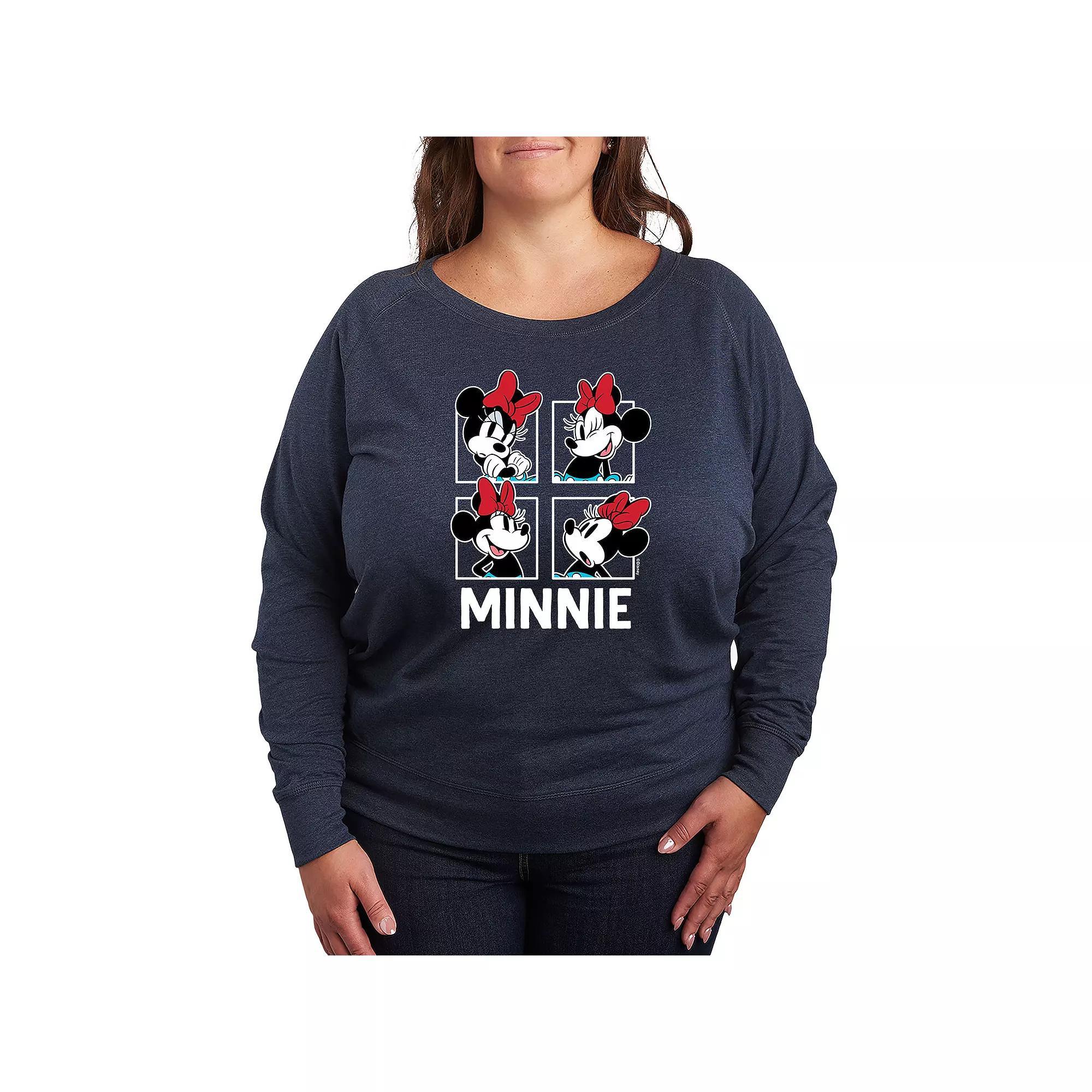 Disneys Minnie Mouse Plus Size Grid French Terry Long Sleeve Tee, Womens Product Image