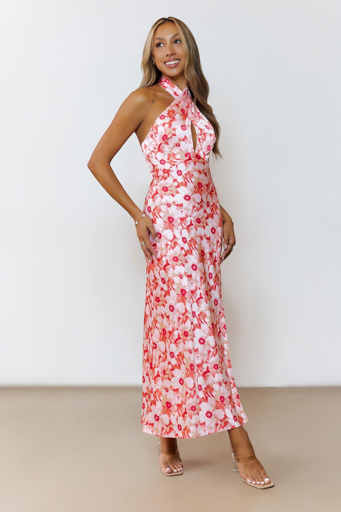 Sun Poem Halter Maxi Dress Coral Product Image