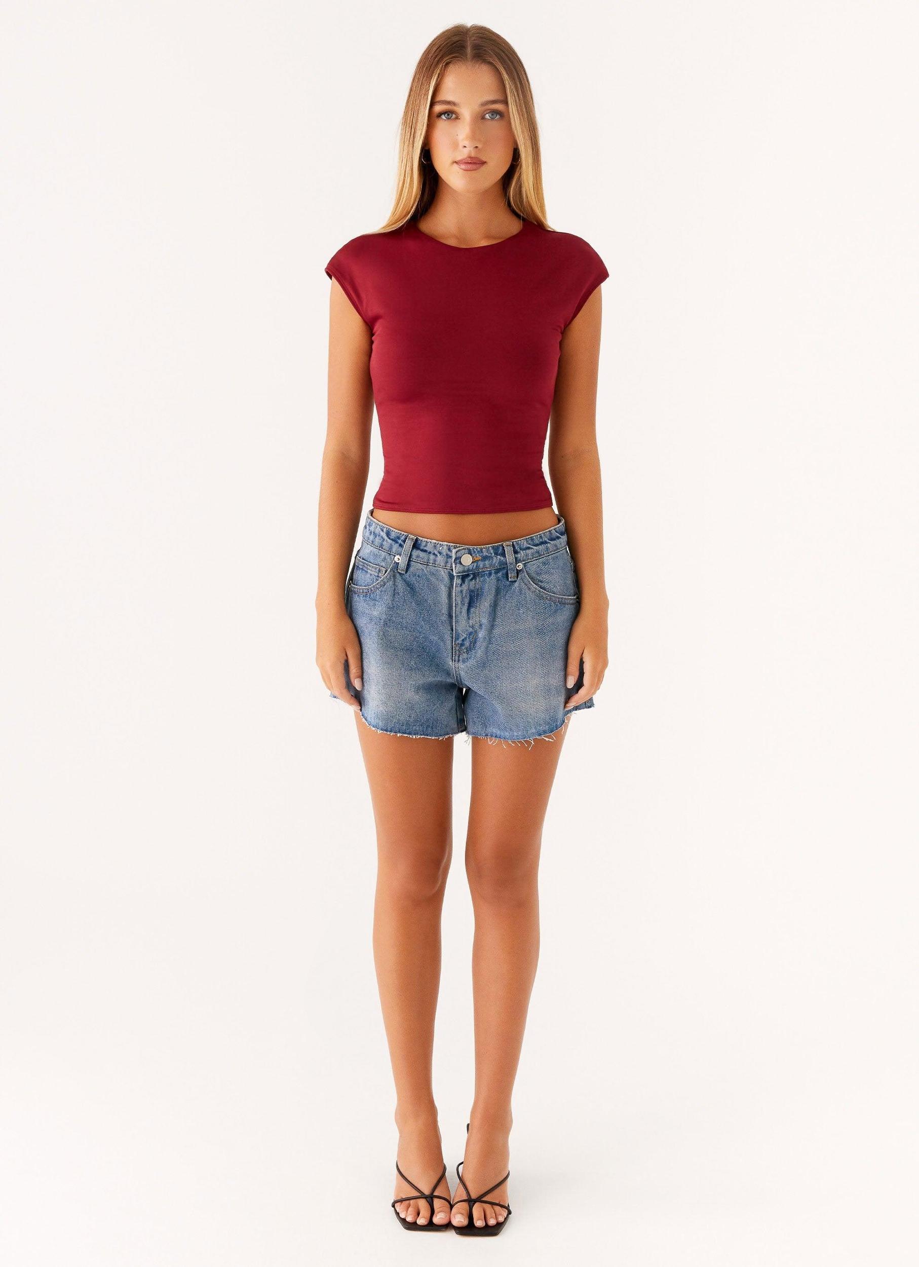Davie Low Rise Denim Shorts - Blue Product Image