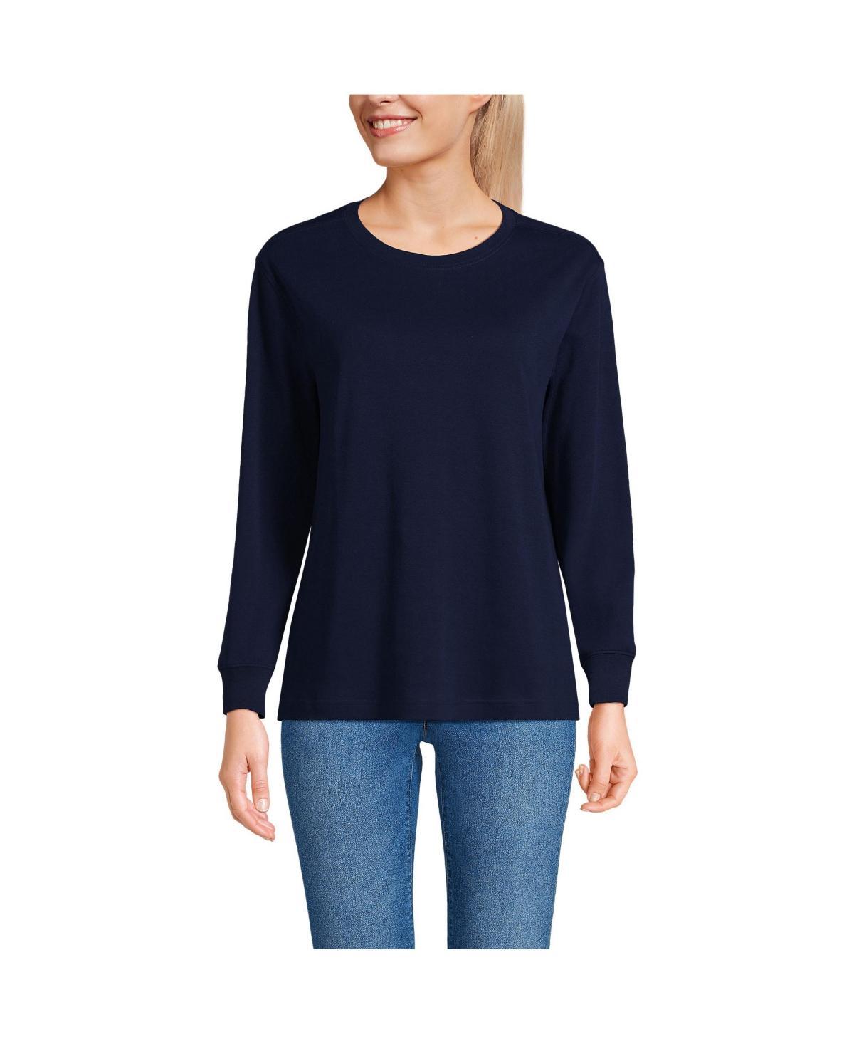 Womens Lands End Relaxed Long Sleeve Crewneck Top Gray Grey Product Image