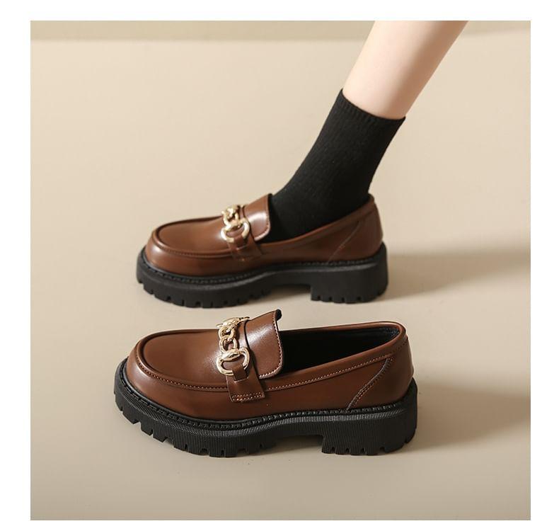 Platform Plain Chained Faux Leather Loafers Product Image