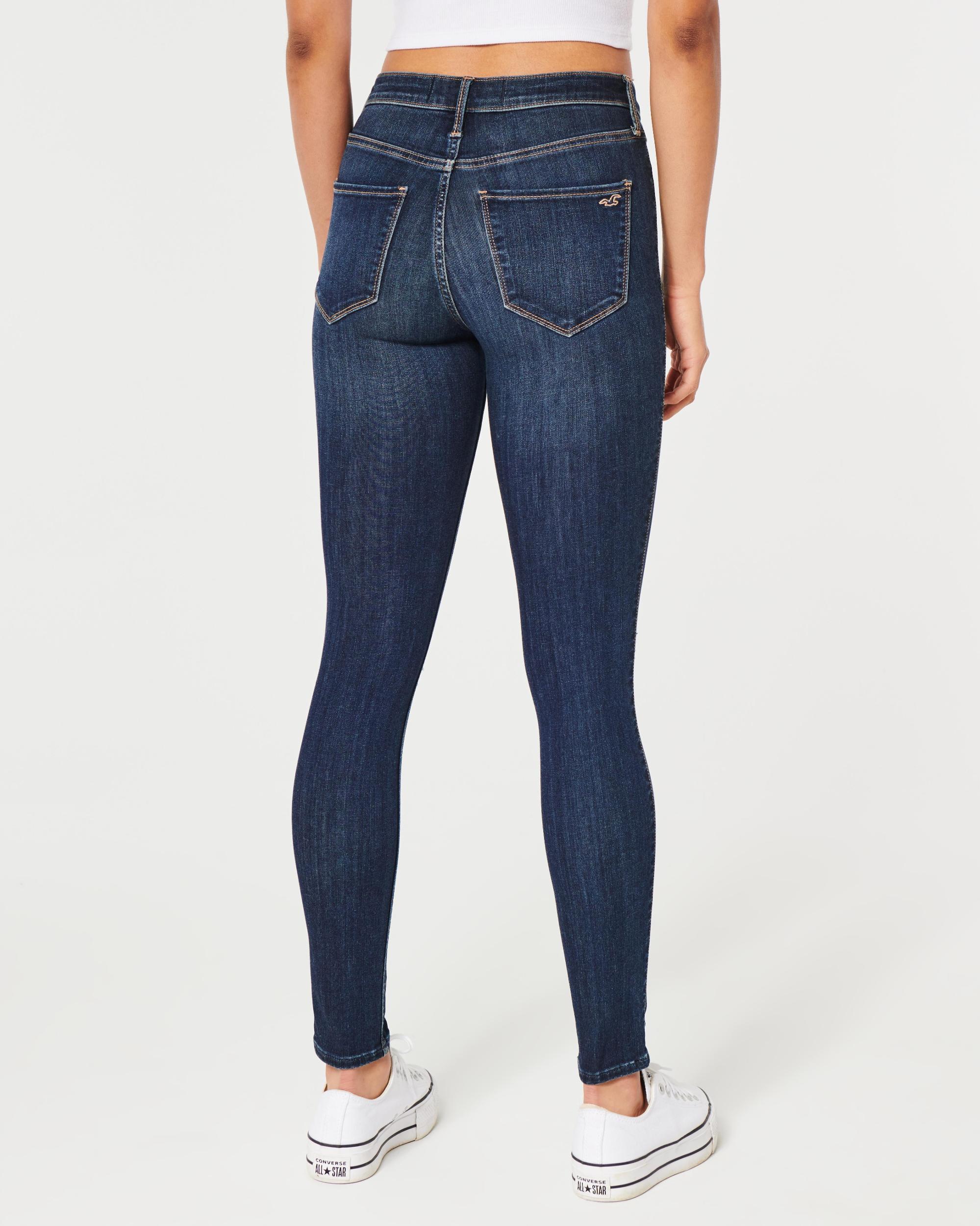 High-Rise Ripped Dark Wash Jean Leggings Product Image