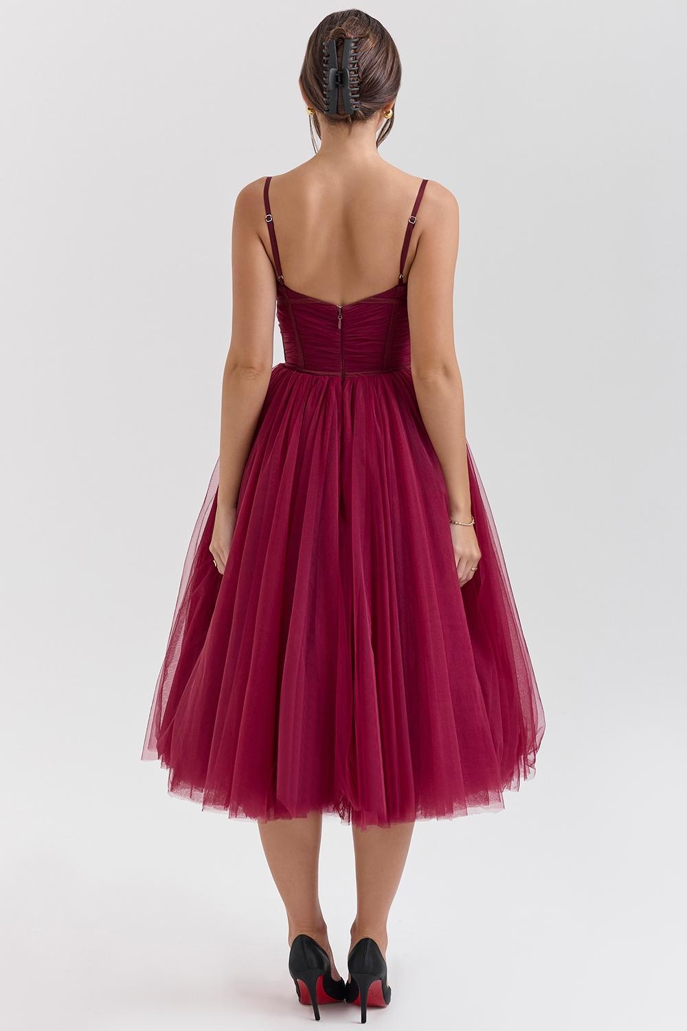 Countess Cabernet Tulle Midi Dress Product Image