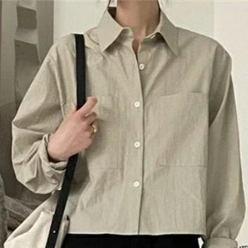 Long-Sleeve Plain Pocket Detail Shirt Product Image