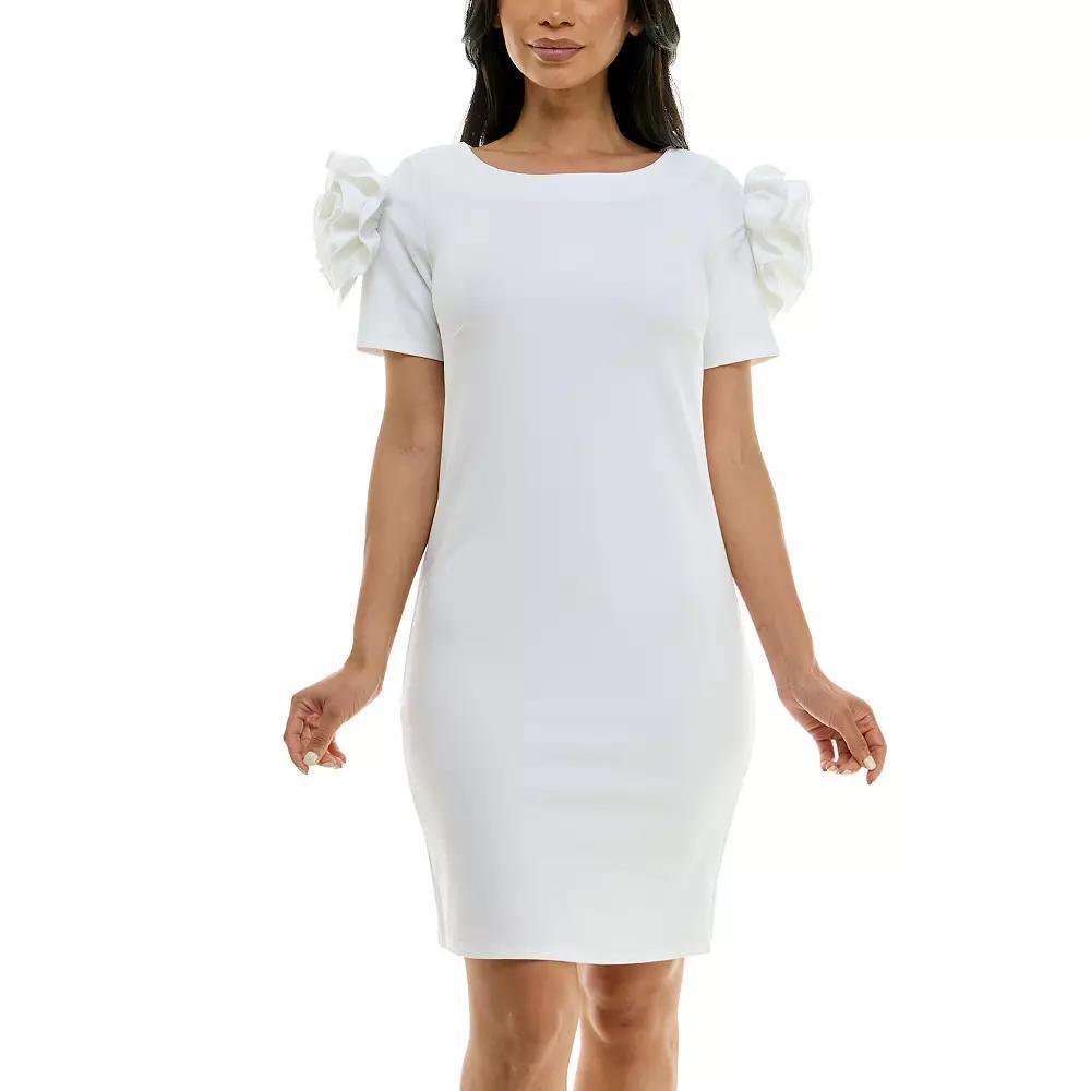 Women's Nina Leonard Shoulder Flower Ruffle Mini Sheath Dress, Size: XL, White Product Image