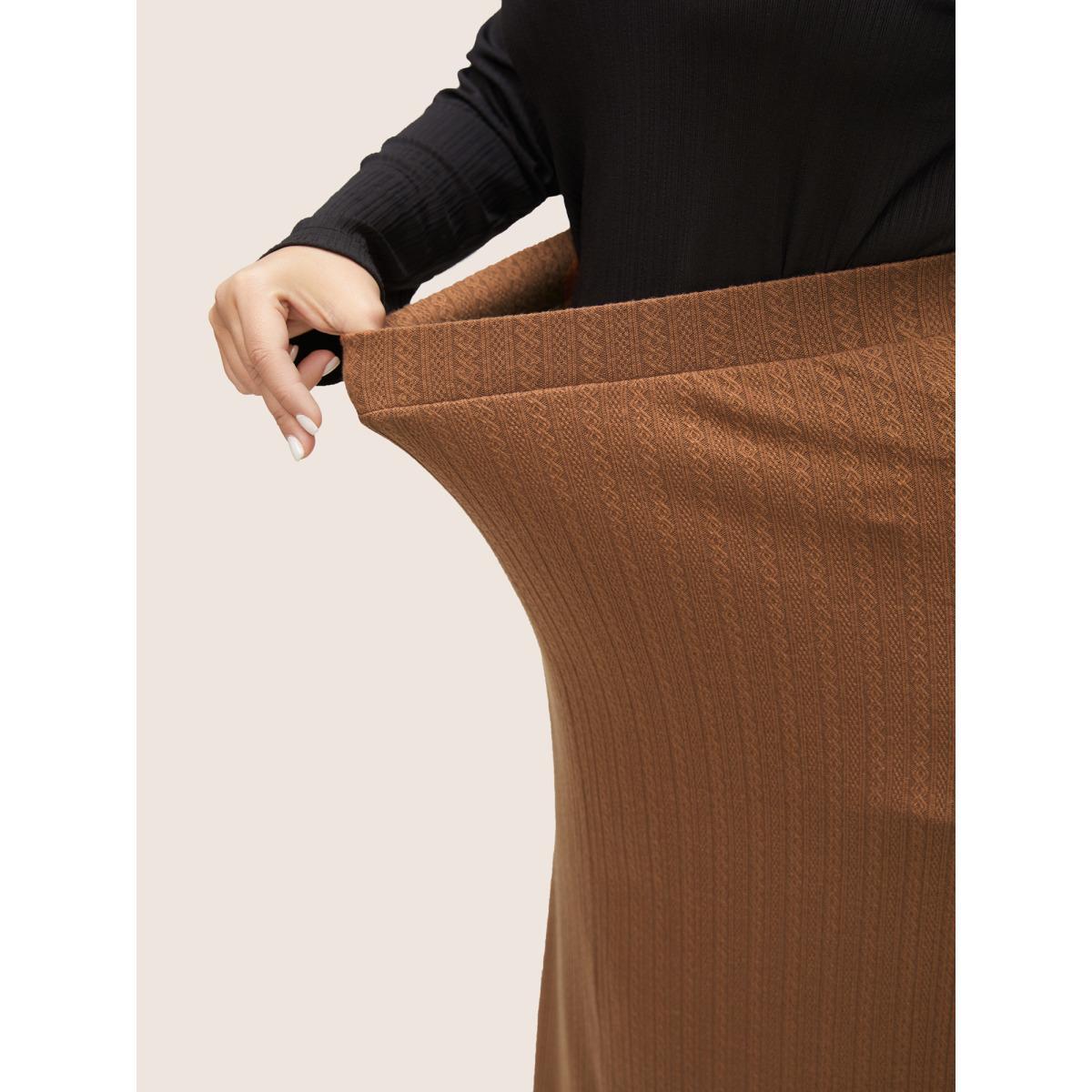 Plus Size A Line Elastic Waist Knit Jacquard Skirt Women Tan Workwear Essentials Texture Low stretch Work Skirts BloomChic 30/6X Product Image