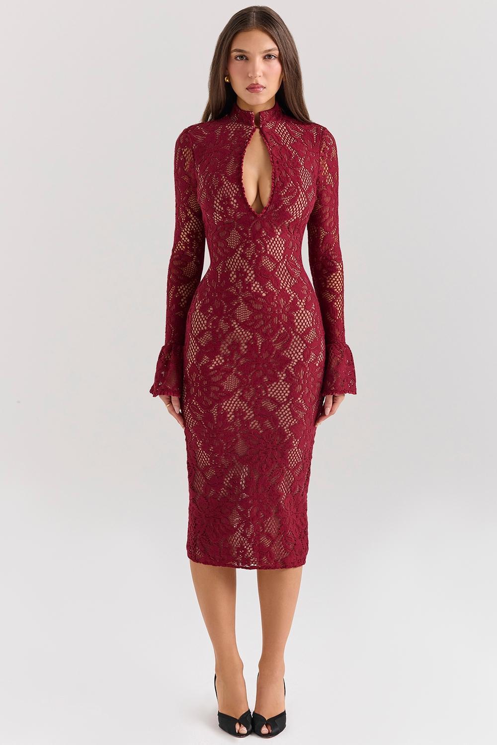 Pierette  berry lace midi dress Product Image