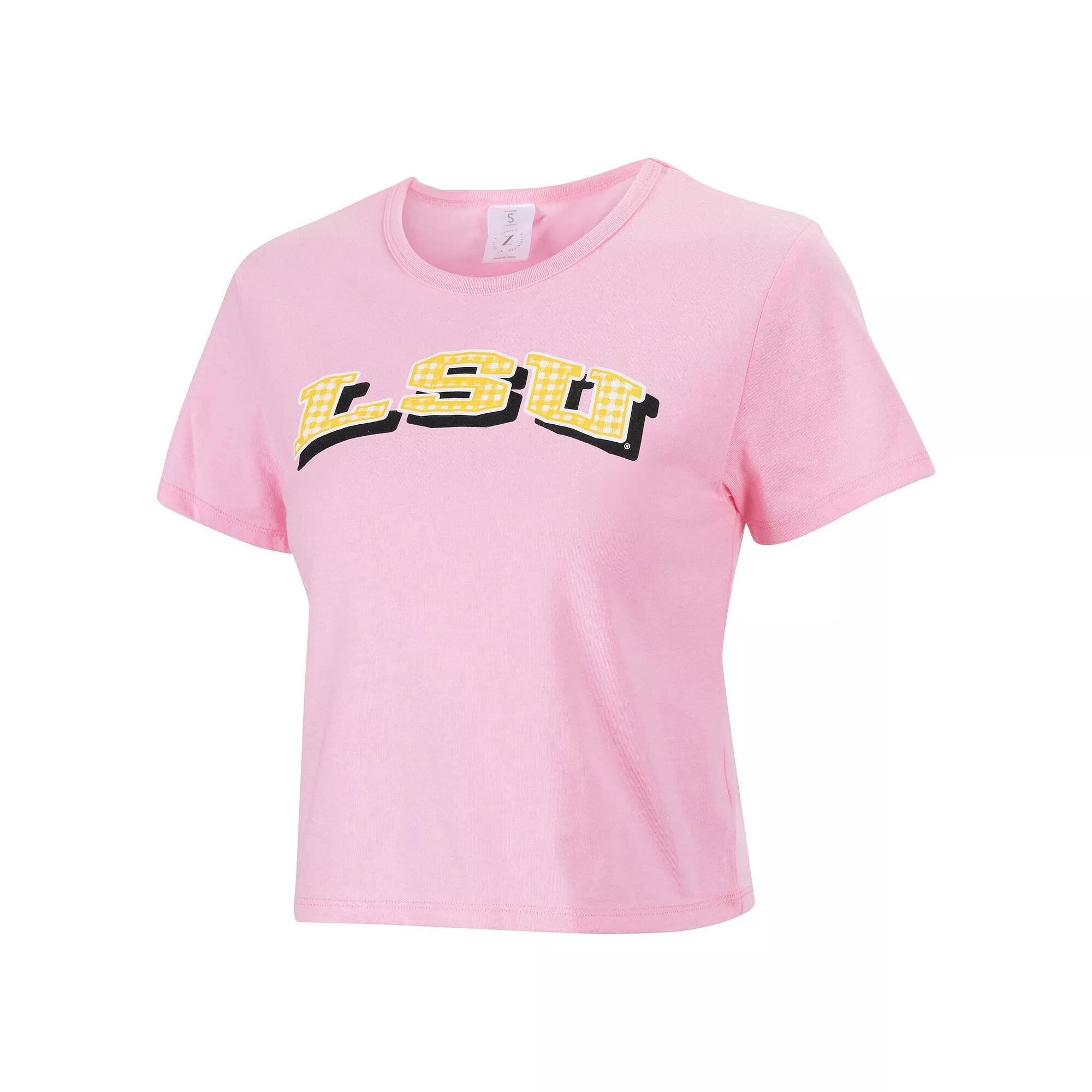 Womens ZooZatz LSU Tigers Gingham Logo Cropped T-Shirt Product Image