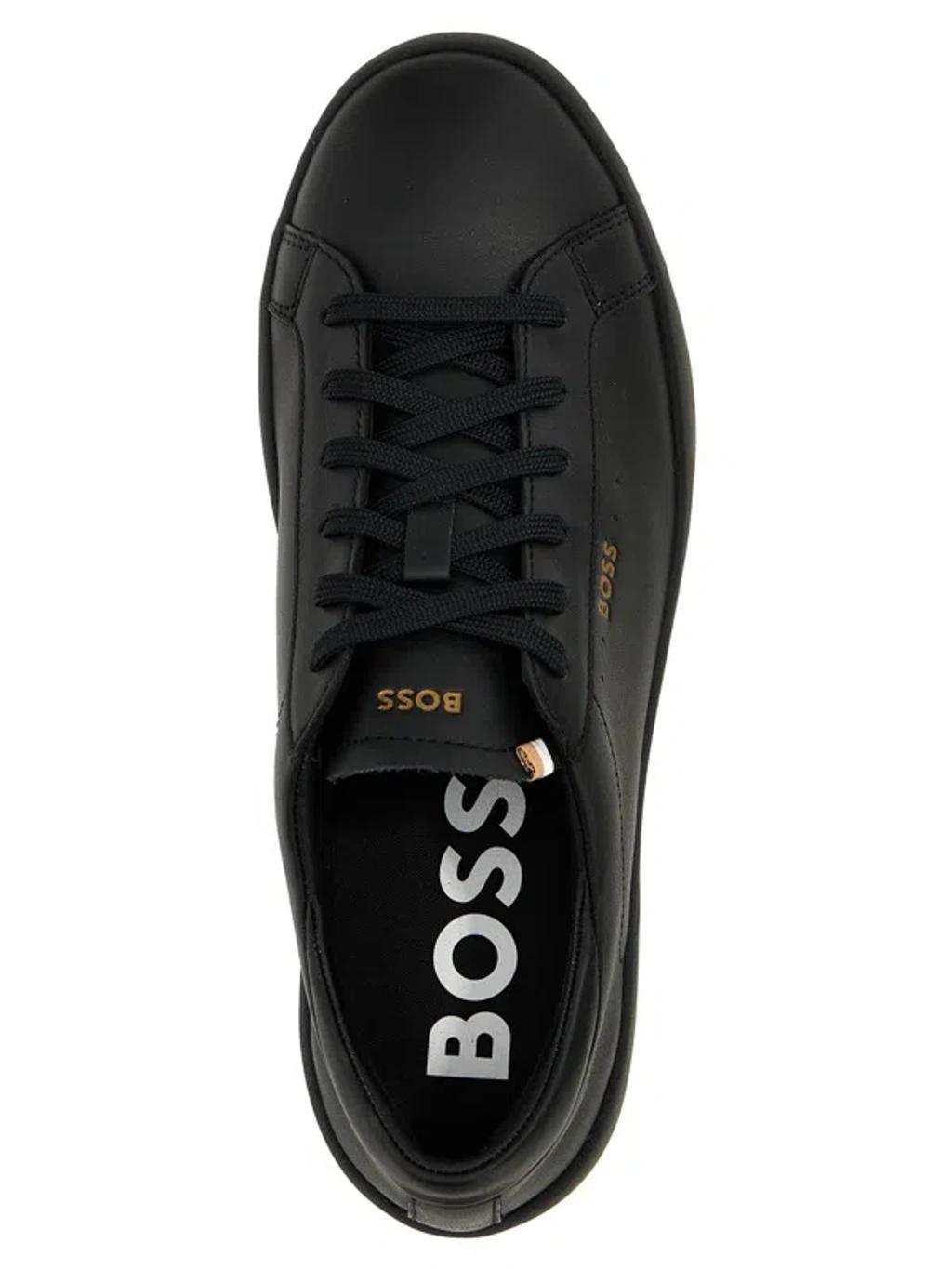 HUGO BOSS Belwar Leather Sneakers With Laces In Black Product Image