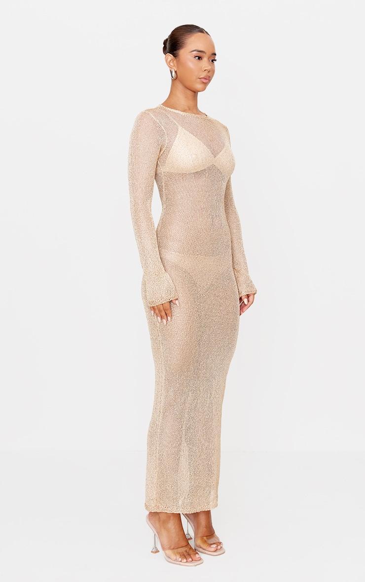 Gold Sequin Knit  Long Sleeve Maxi Dress Product Image
