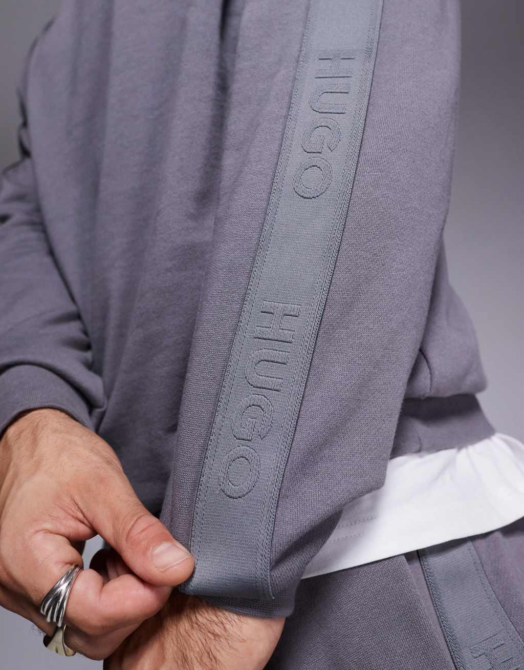 HUGO Bodywear tonal logo sweatshirt in gray Product Image