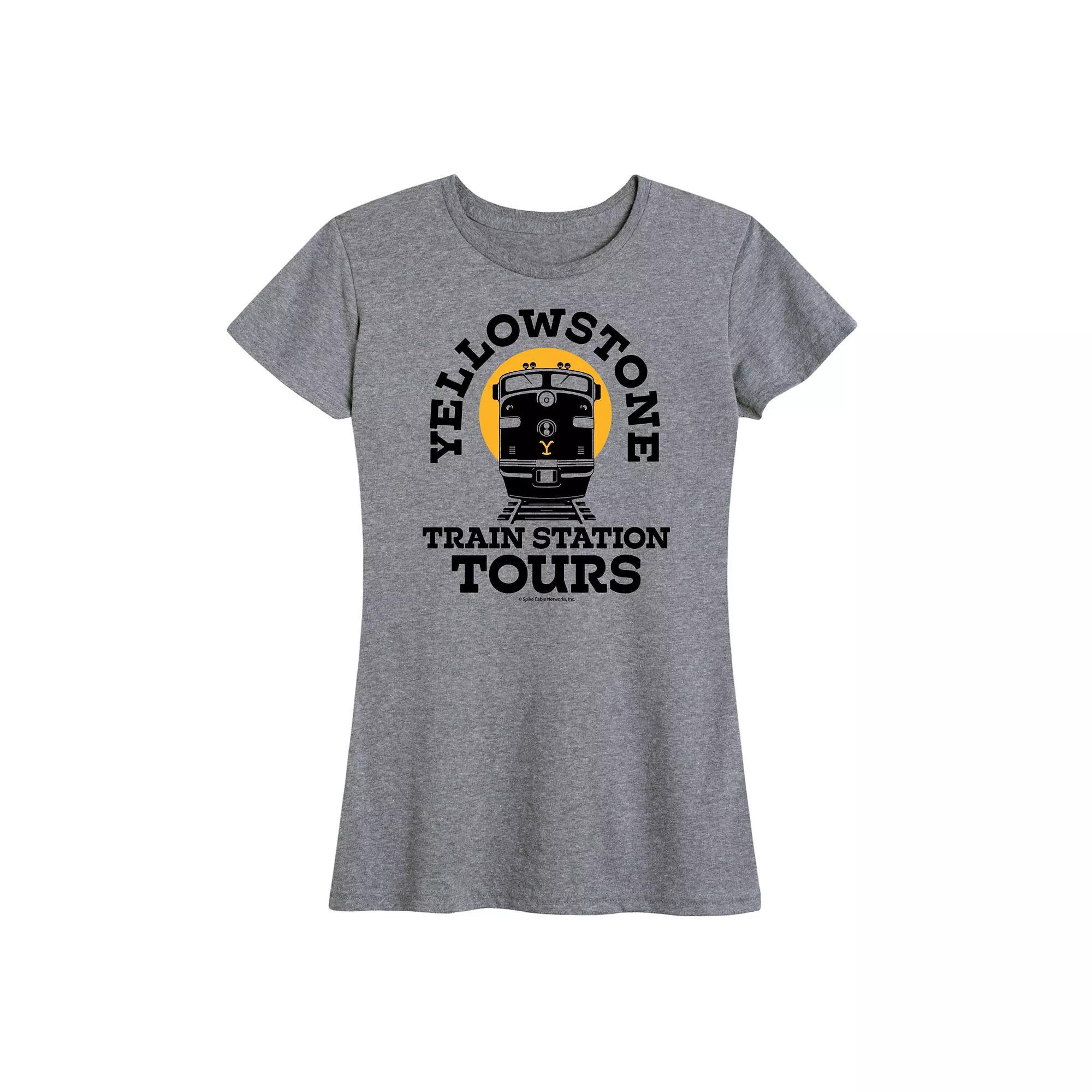 Womens Yellowstone Train Station Tours Graphic Tee Grey Green Product Image