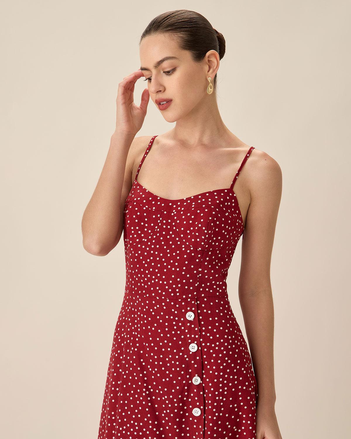 Red Polka Dot Slip Midi Dress Product Image
