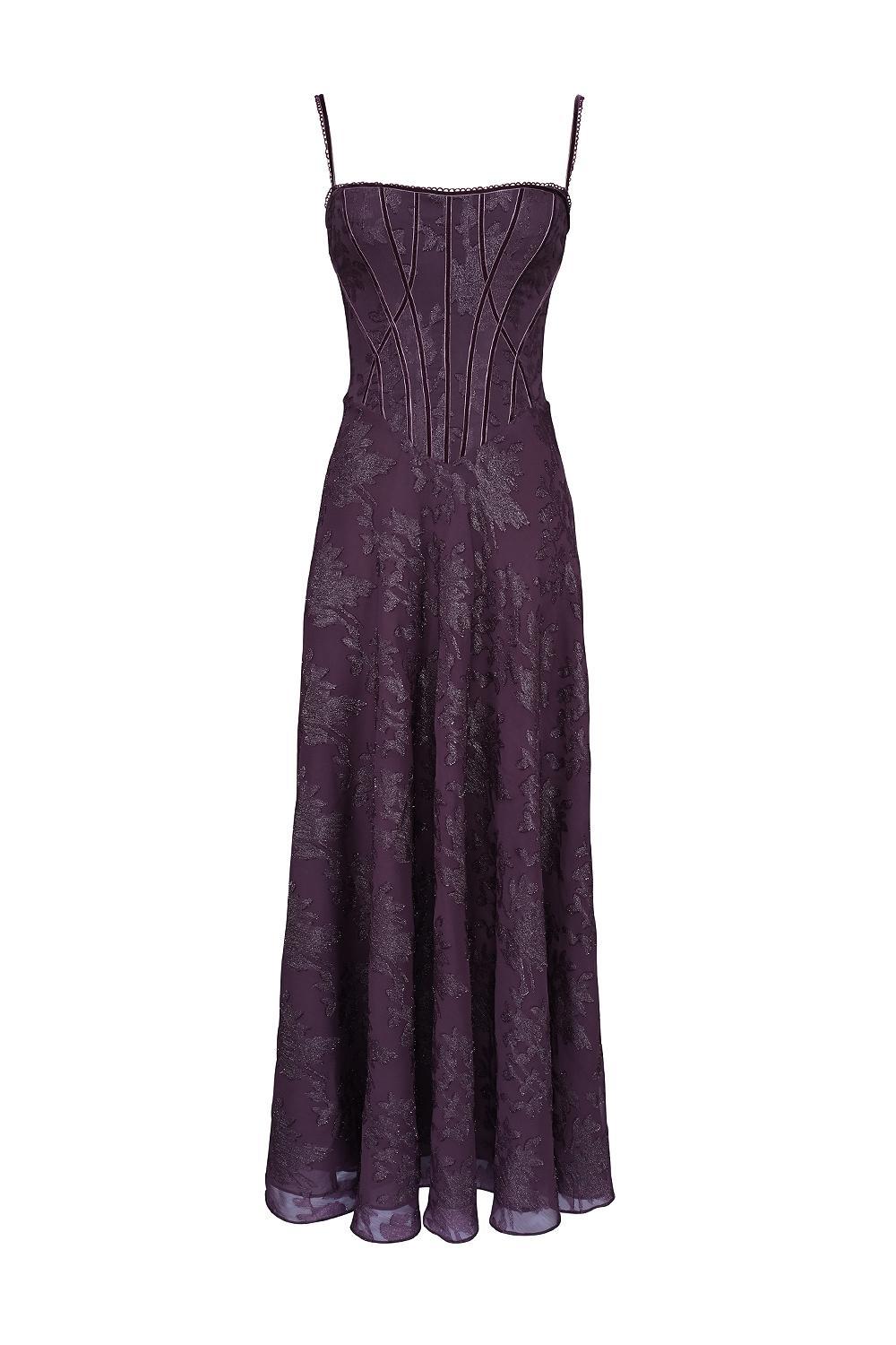 Esme Grape Lurex Chiffon Maxi Dress Product Image