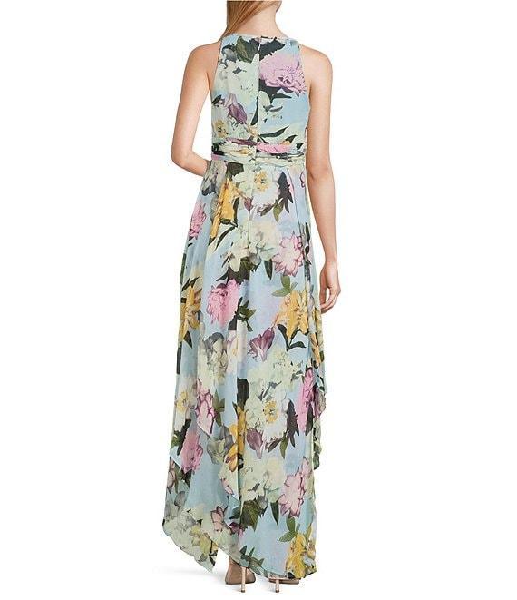 R & M Richards Keyhole Neck Floral Print Sleeveless A-Line Dress Product Image