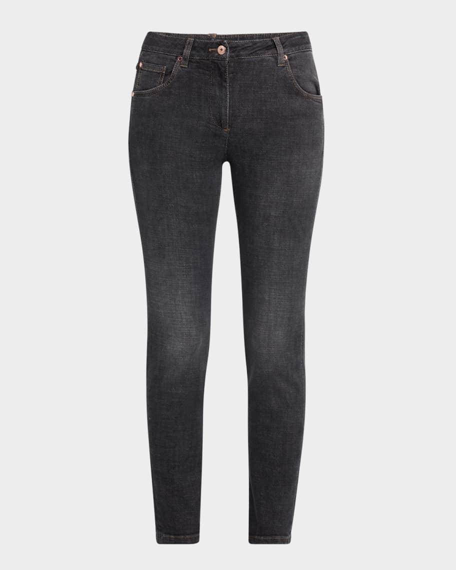 Mid-Rise Slim-Leg Ankle Denim Jeans Product Image