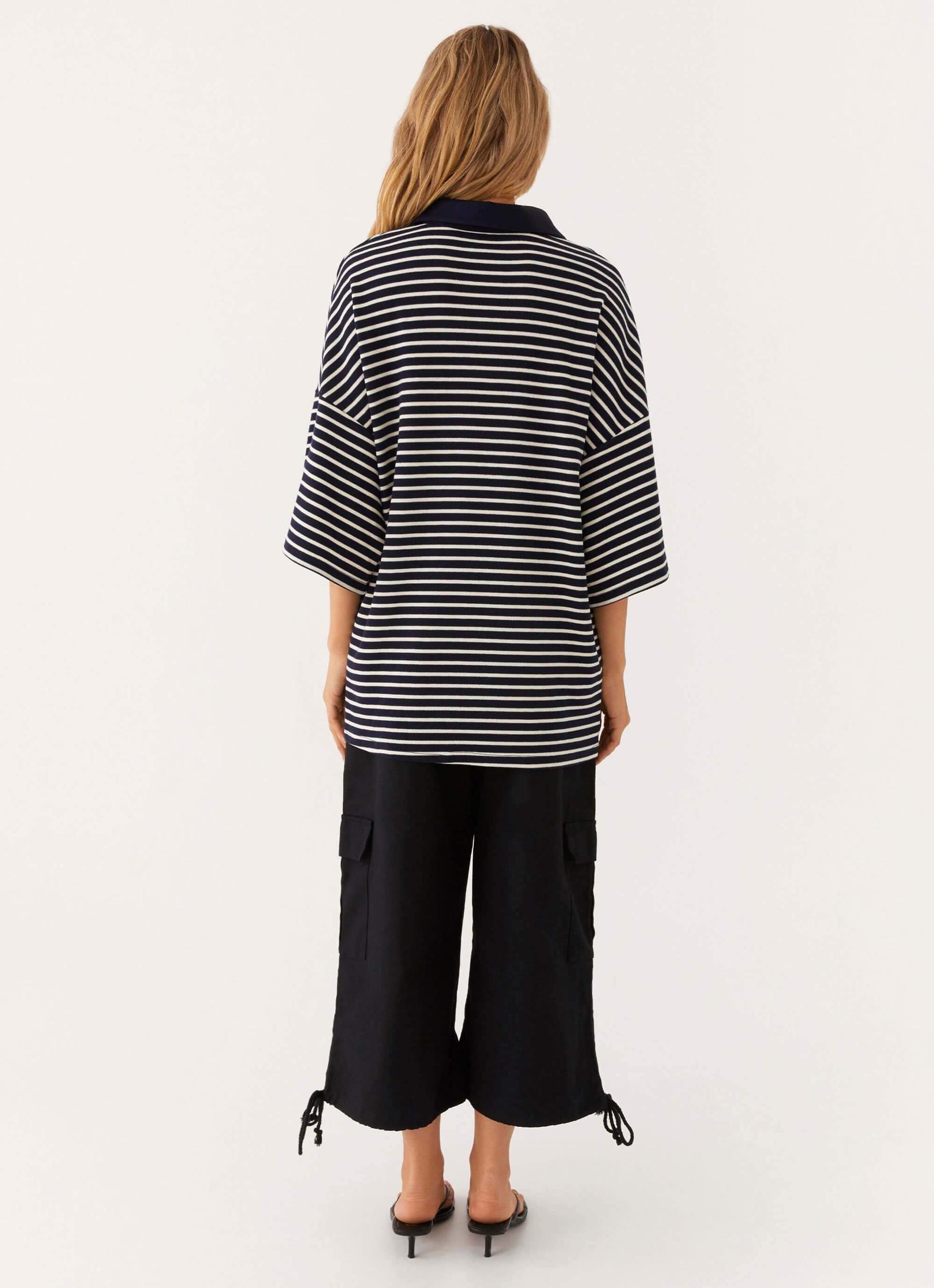 Undefeated Oversized Polo Top - Stripe Product Image