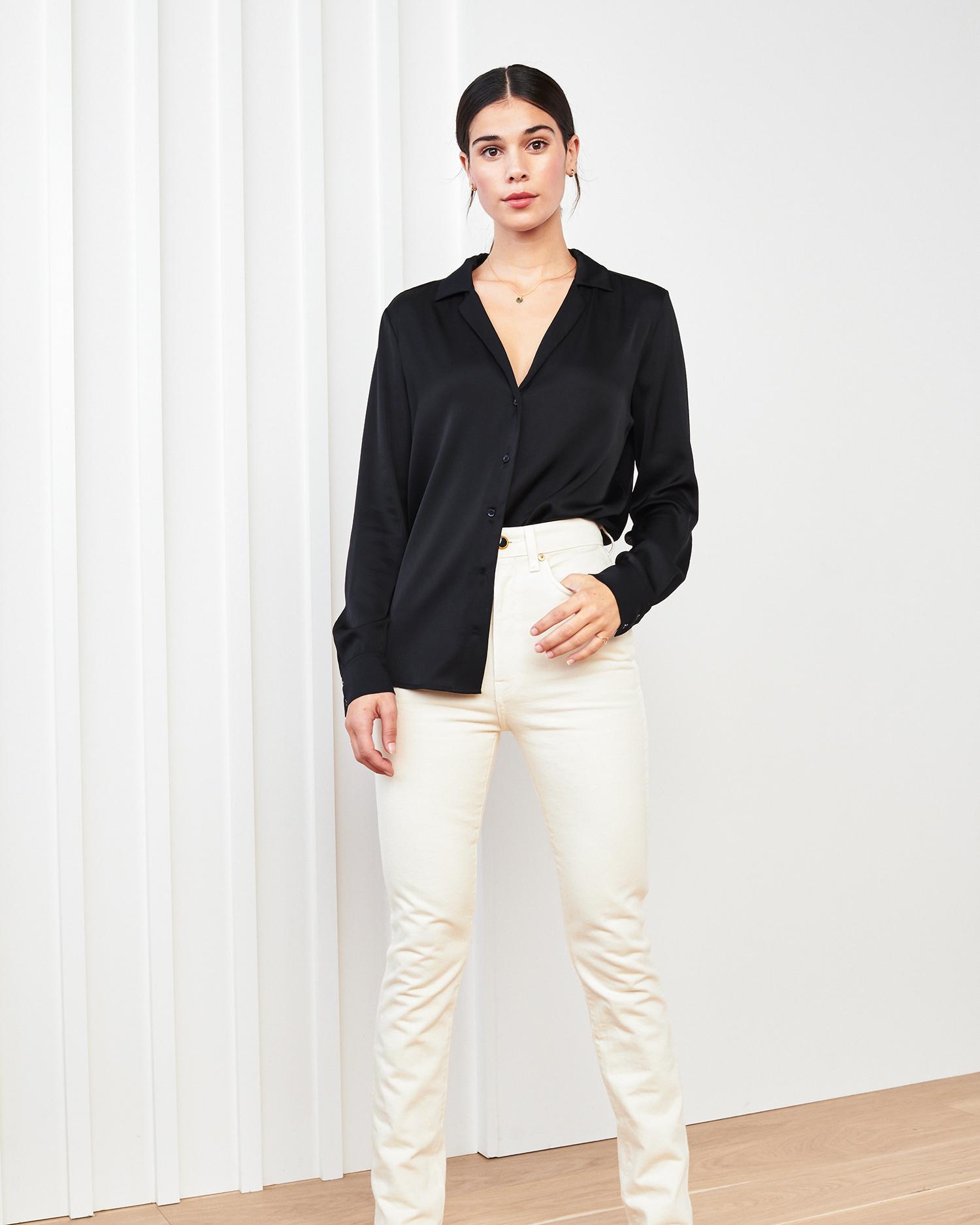 Quince | Women's 100% Washable Silk Stretch Notch Collar Blouse Product Image