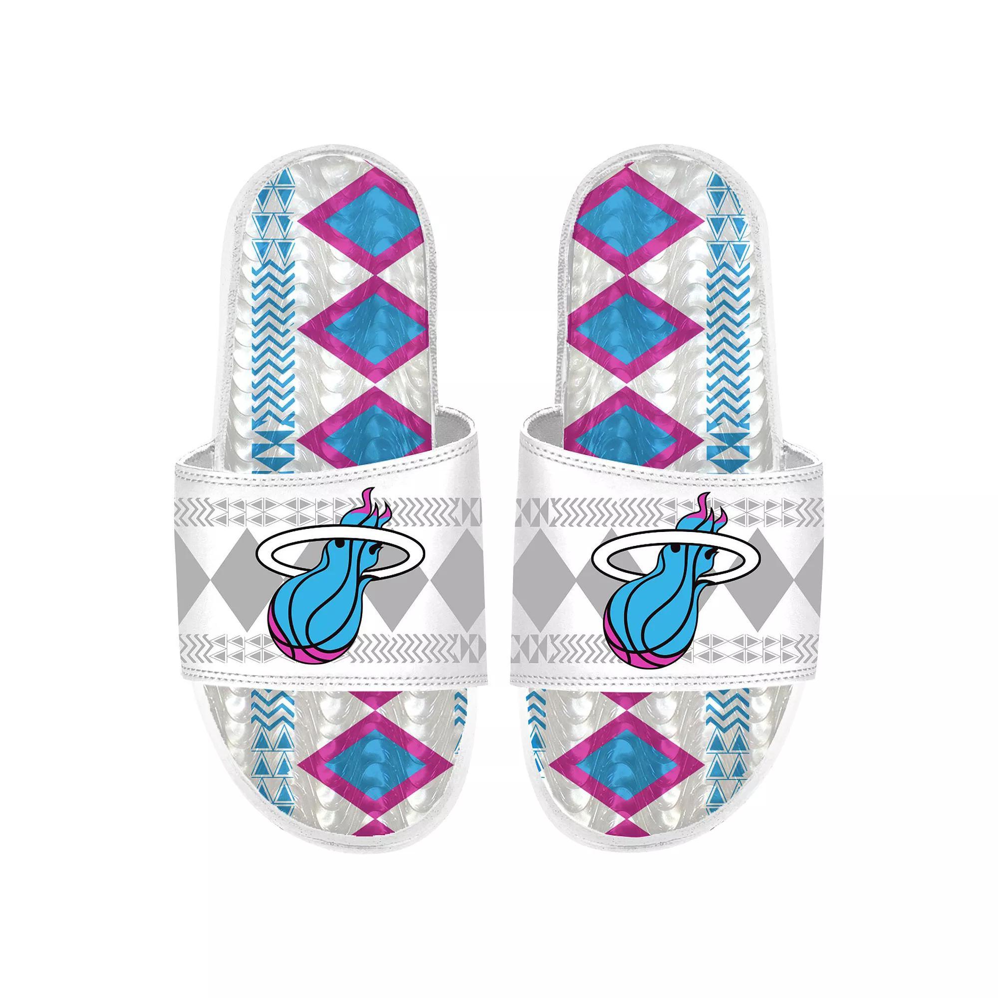 Men's ISlide White Miami Heat Shooting Touch Rwanda Pattern Gel Slide Sandals, Size: 12 Product Image