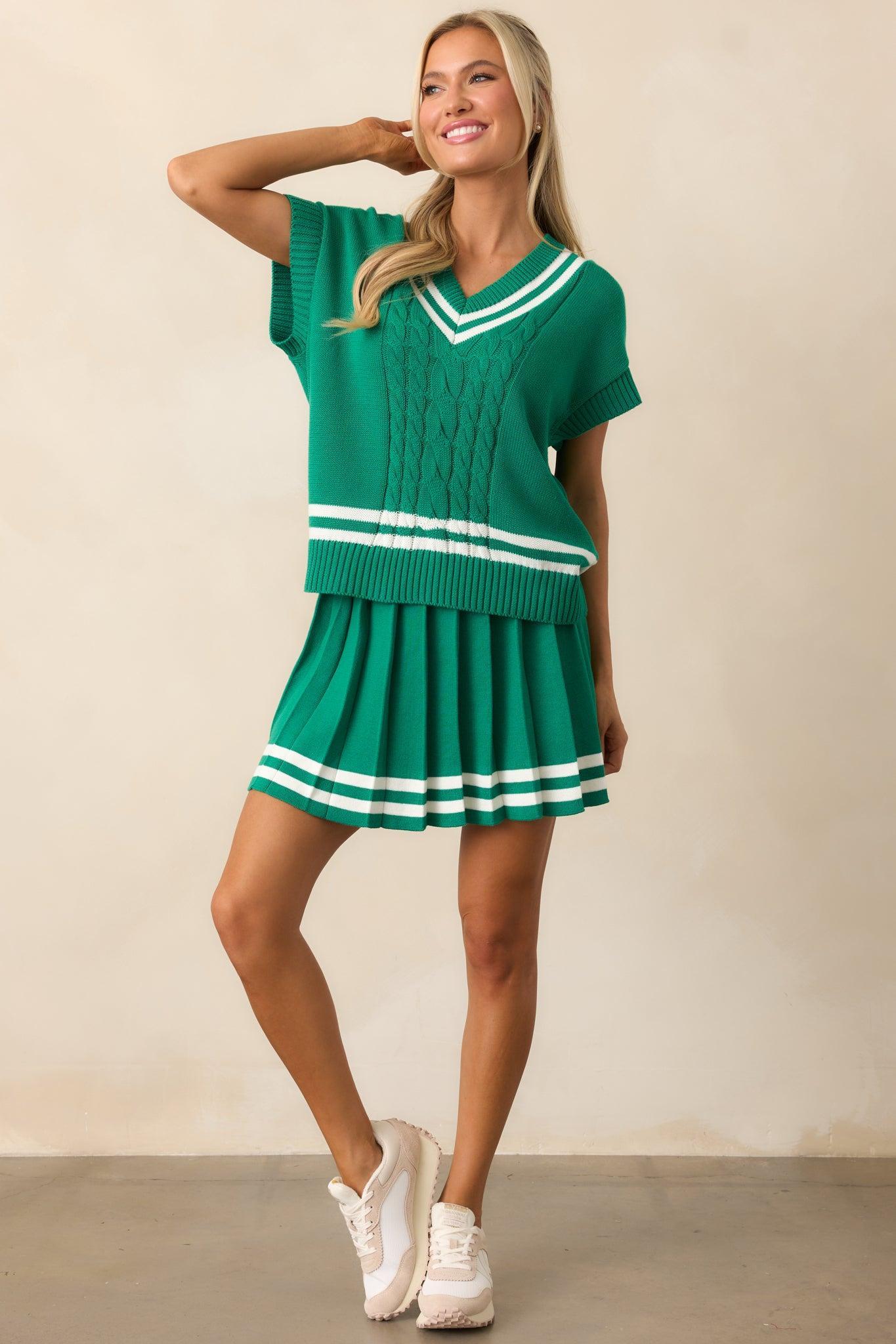 Ready For What's Next Green Pleated Mini Skirt Product Image
